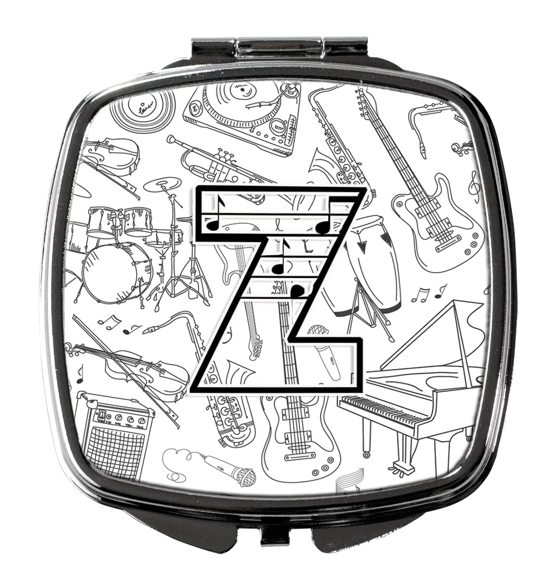 Caroline's Treasures CJ2007-ZSCM Letter Z Musical Note Compact Mirror - Decorative Travel Makeup Mirror for Women & Girls, Perfect Gift Idea for Musicians, Handheld Folding Pocket Mirror for Purse, Gym Bag & On-the-Go Touchups