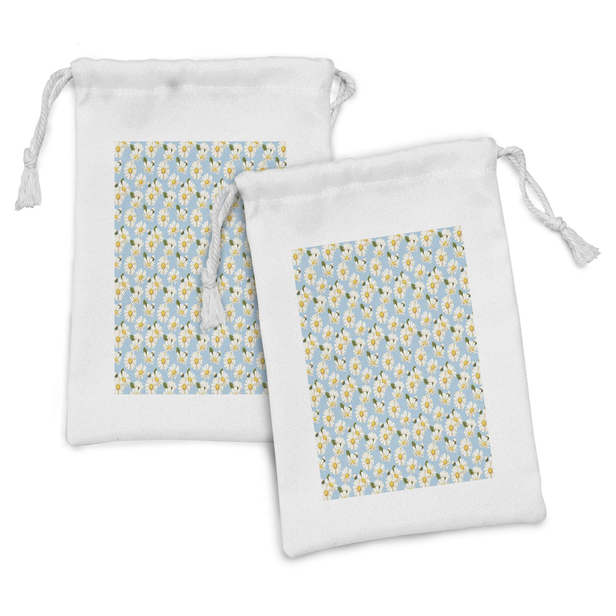Ambesonne Daisy Fabric Pouch Set of 2 - Floral Drawstring Bags for Toiletries, Jewelry & Travel Essentials | 9
