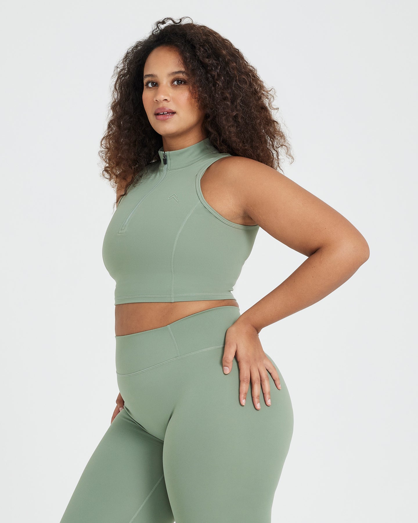 Timeless Half Zip Crop Tank Top for Women - Soft Comfortable Sage Green Workout Shirt for Yoga, Running & Gym