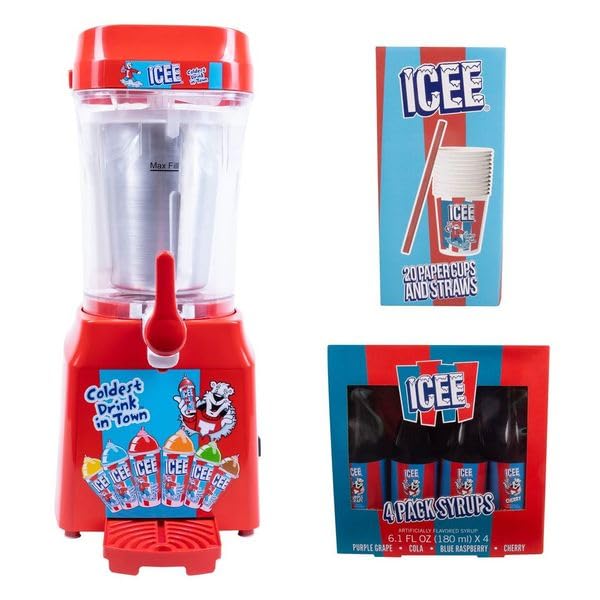 ICEE Home Countertop Slushie Maker Machine with 4-Pack Syrups, 20 Paper Cups & Straws - Make 34oz Frozen Slushies (Official ICEE Brand) - Perfect for Parties, Summer Treats & Family Fun