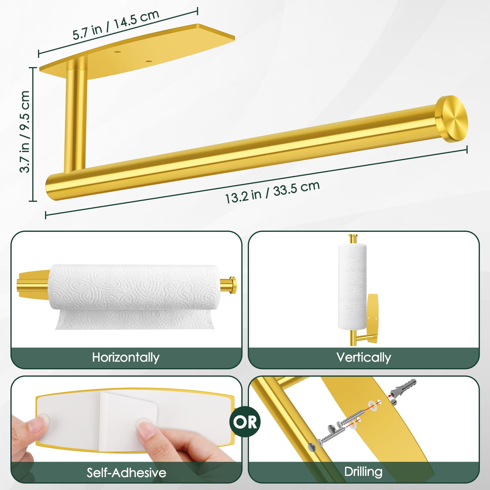 Stainless Steel Under Cabinet Paper Towel Holder - Wall Mount & Self Adhesive Kitchen & Bathroom Paper Towel Roll Rack - Space Saving Solution for Easy Access While Cooking or Cleaning