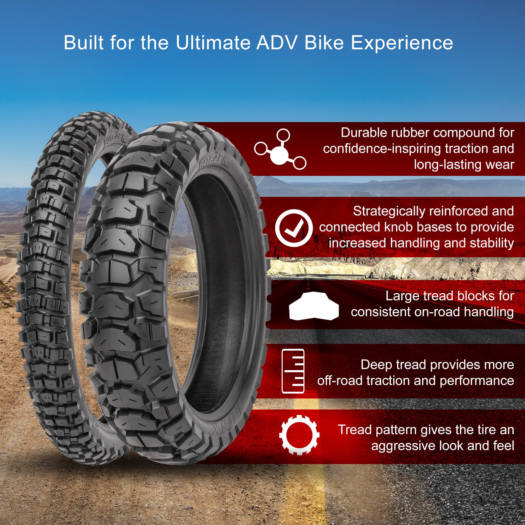 Tusk 2Track Adventure Tire Rear 150/70B-18 (70T) - High-Performance Off-Road Motorcycle Tire for Dirt Bikes & Dual-Sport Riding