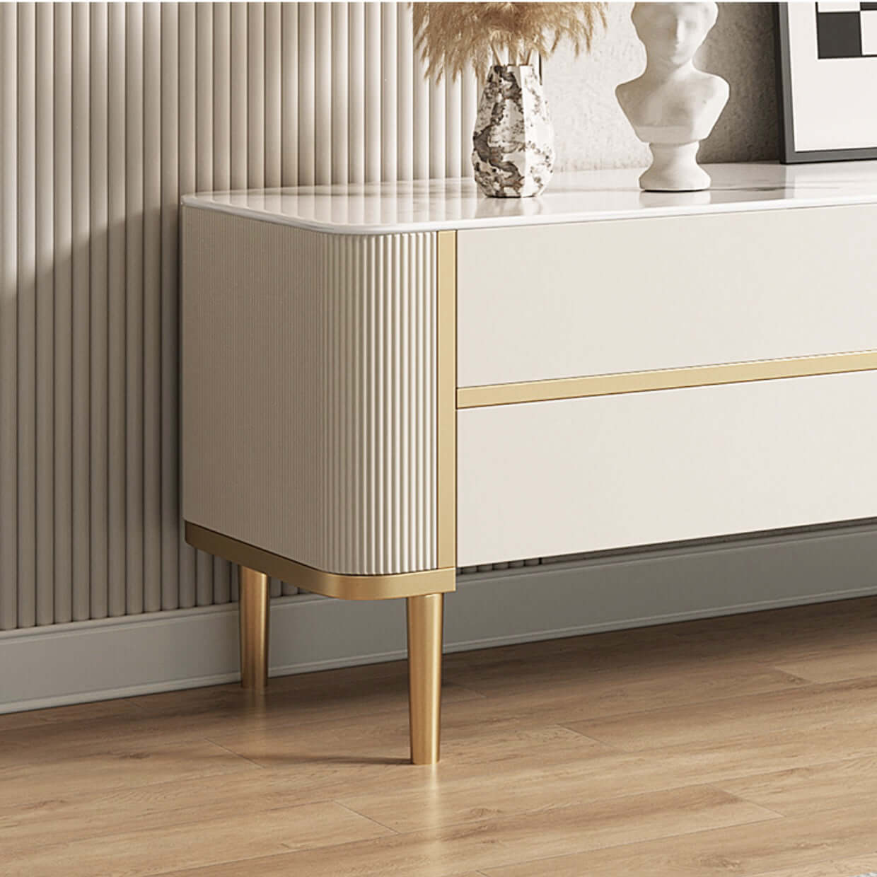 Premium Rectangle TV Stand with Marbling Slate Top - Modern Entertainment Center for Living Room, Bedroom & Home Theater