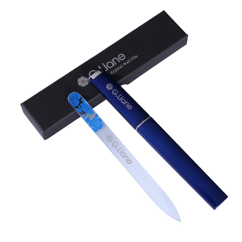 Professional Crystal Nail File Set - Natural & Acrylic Nails Manicure Pedicure Kit with Rose Blue Design | Home & Salon Use | Perfect for Nail Care, Gels, and DIY Manicures