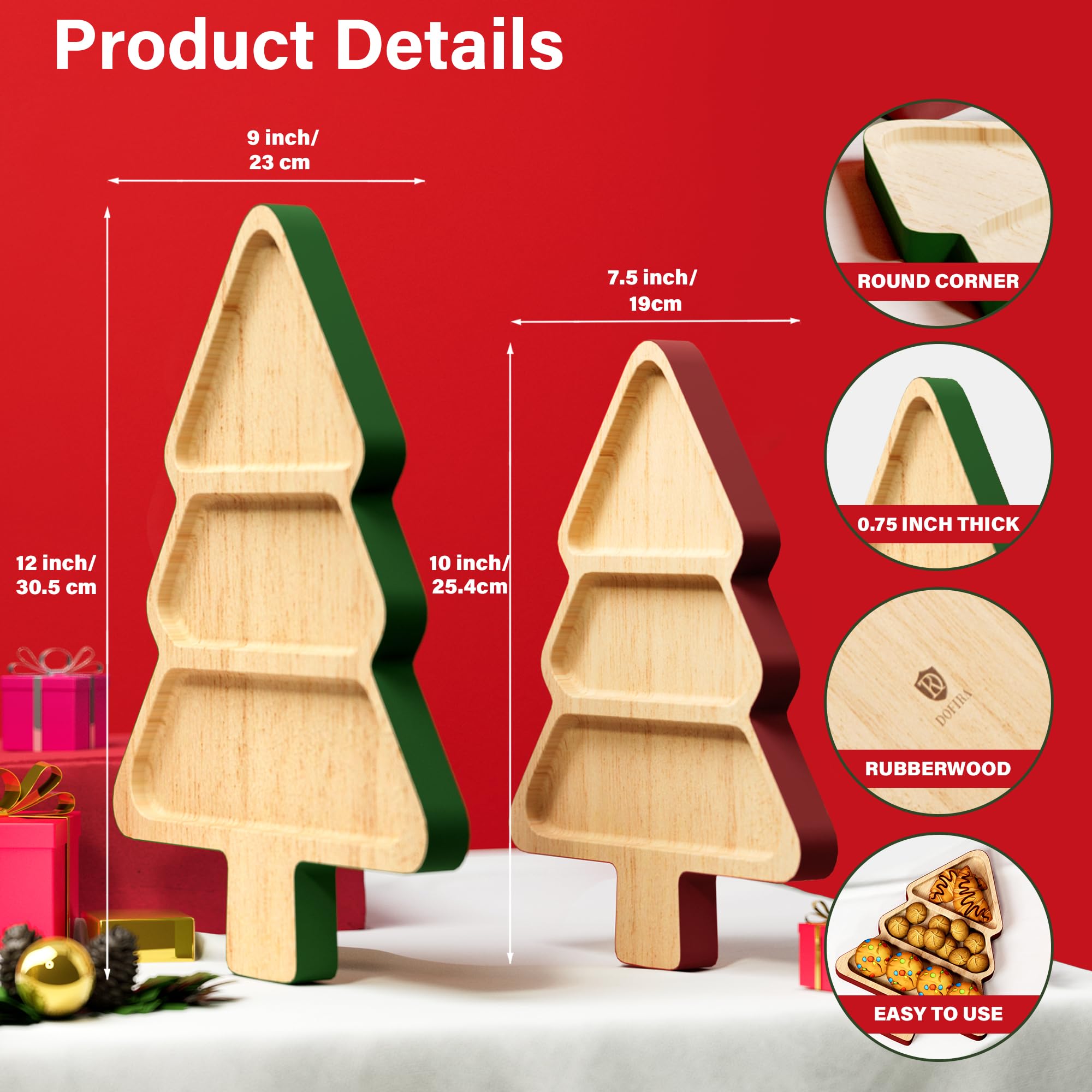 2-Piece Wooden Christmas Tree Shaped Serving Platter Set - Charcuterie Board for Cheese, Snacks & Desserts | Holiday Appetizer Tray with Gift Box - Perfect for Christmas Parties, Family Gatherings & Festive Entertaining