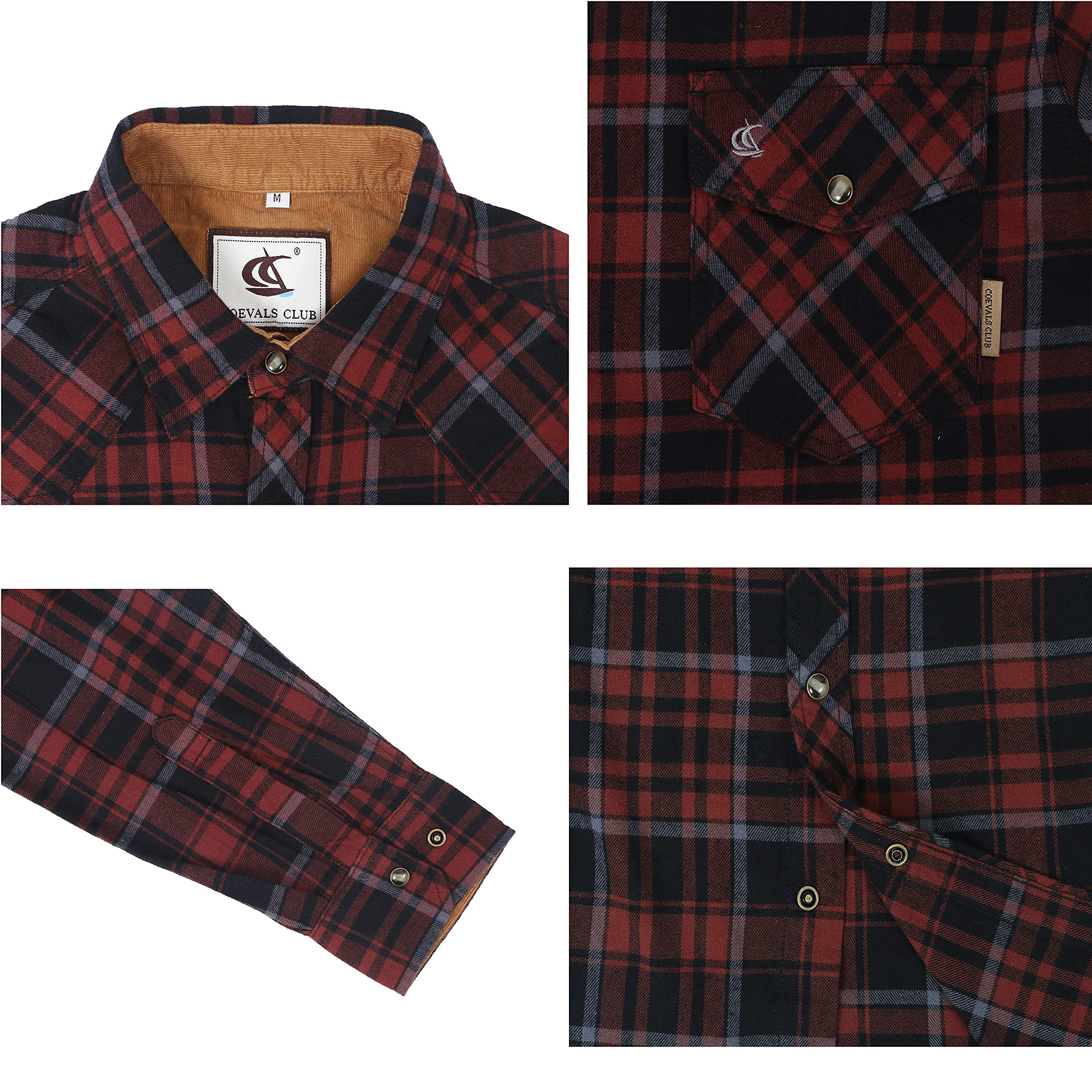 COEVALS CLUB Men's Flannel Shirts - Long Sleeve Western Snap Button Plaid Shirt for Casual & Work Wear - Perfect for Outdoor Adventures, Camping and Fall Layering