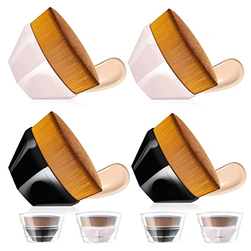 4 Pack Professional Foundation Makeup Brushes Set with Protective Case - Flat Top Kabuki Brush for Liquid, Cream & Powder Blending | Perfect for Contouring, Blush & Flawless Finish (Makeup Brushes, Black & Pink) | Ideal for Daily Makeup, Travel & Professional Use