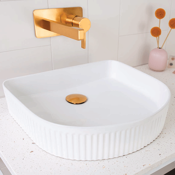 ADP Arch Fluted 415 x 360mm White Ceramic Above Counter Bathroom Basin - Perfect for Modern Vanity & Luxury Bathroom Design