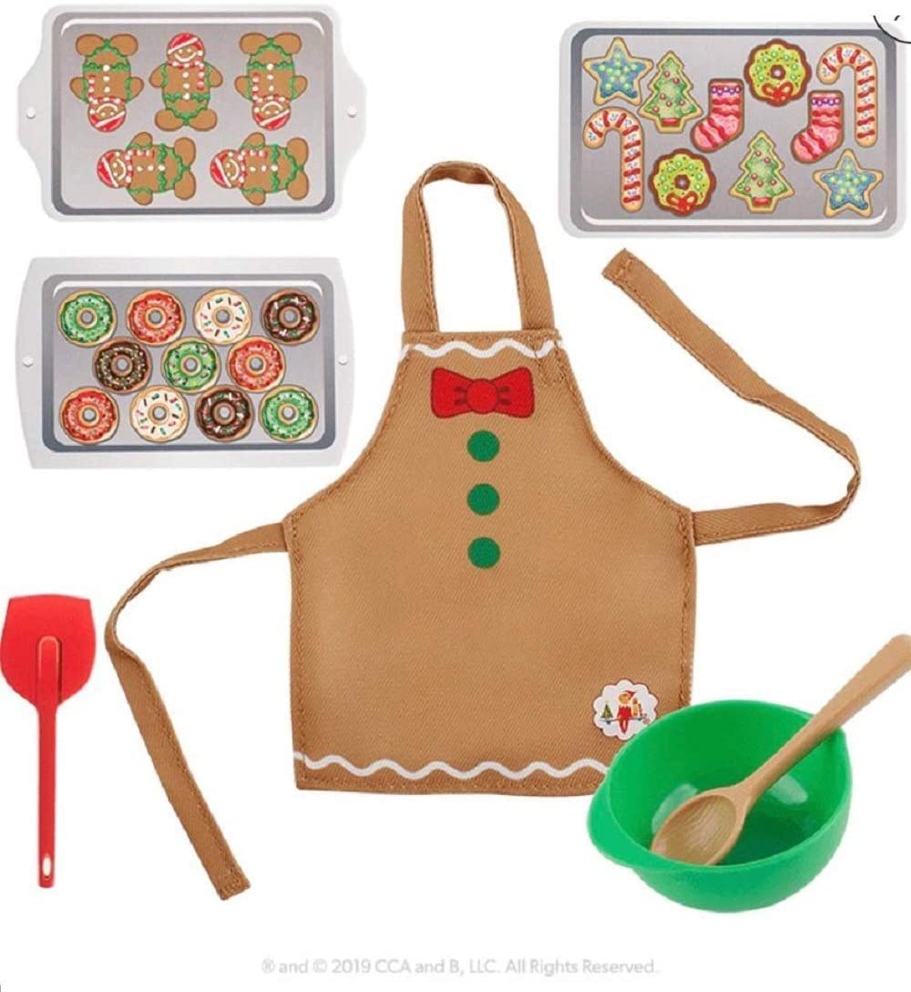 Elf on the Shelf Baker Costume Set - 8-Piece PJ & Baking Kit with Spatula, Apron, Mixing Bowl & Cookie Trays | Perfect for Christmas Elf Pranks, Holiday Dress-Up & Festive Baking Fun