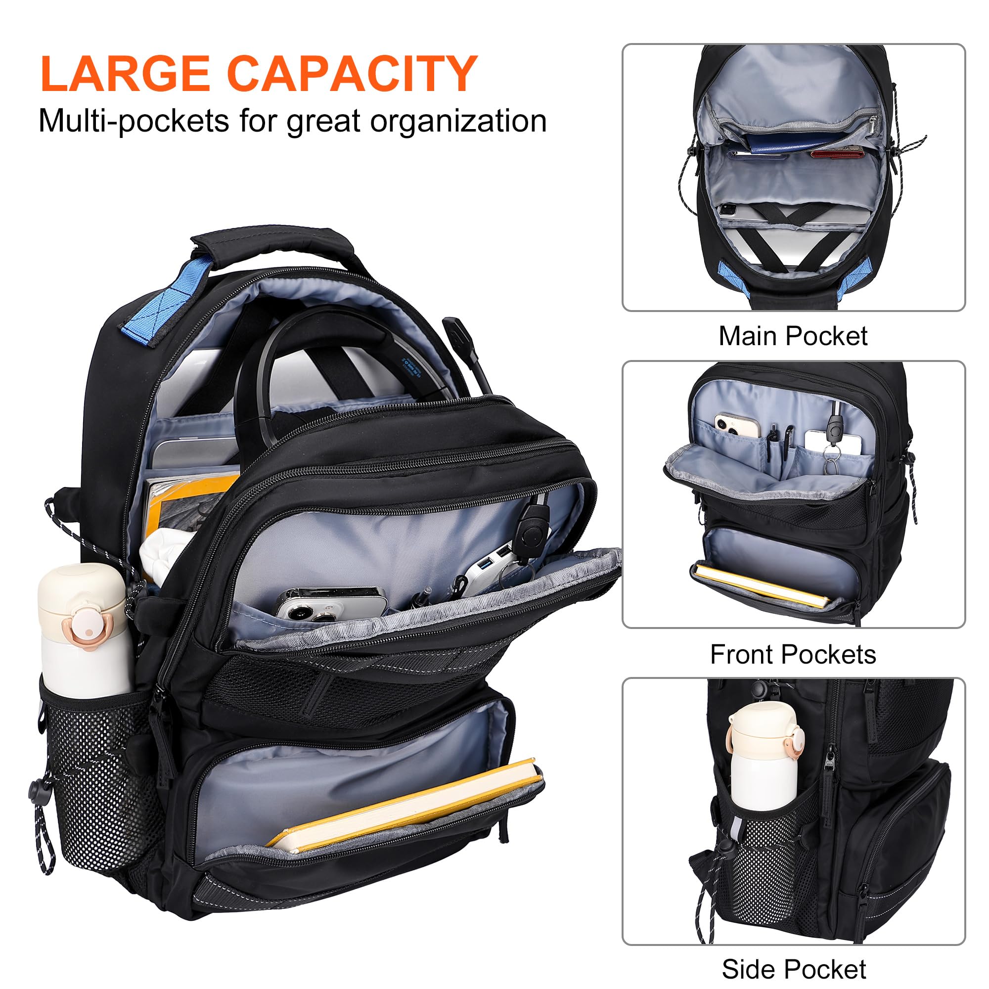 PIJUSHI Travel Laptop Backpack for Women & Men - Airline Approved Carry On Backpack with Multiple Pockets - Small Daypack for Work, School & Business Trips (PE031 Black)