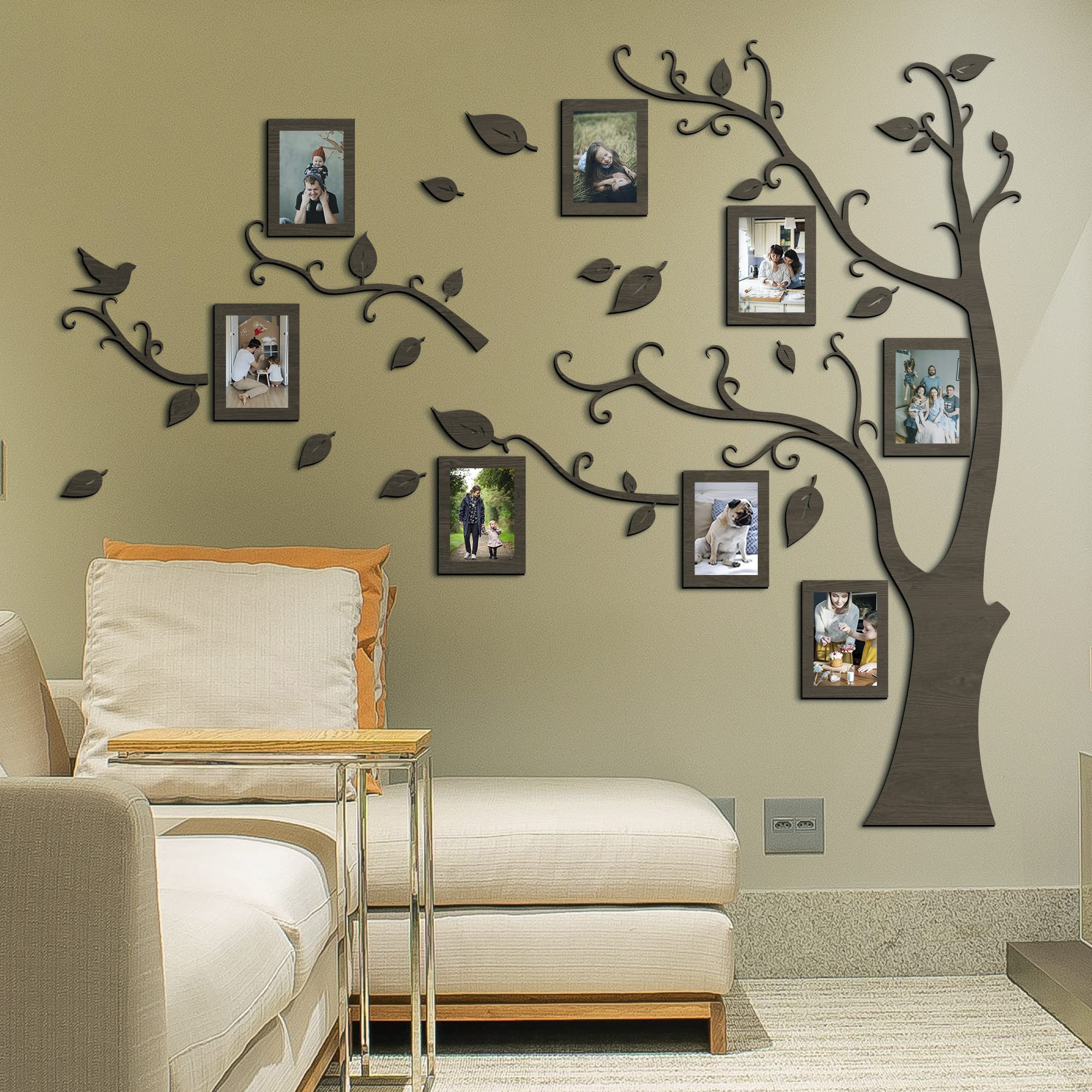70x51.1 Inch Personalized Wooden Family Tree Wall Art with Picture Frame - Dark Walnut Home Decor for Living Room, Bedroom & Office - Unique Wall Hanging for Housewarming Gifts & Family Reunions