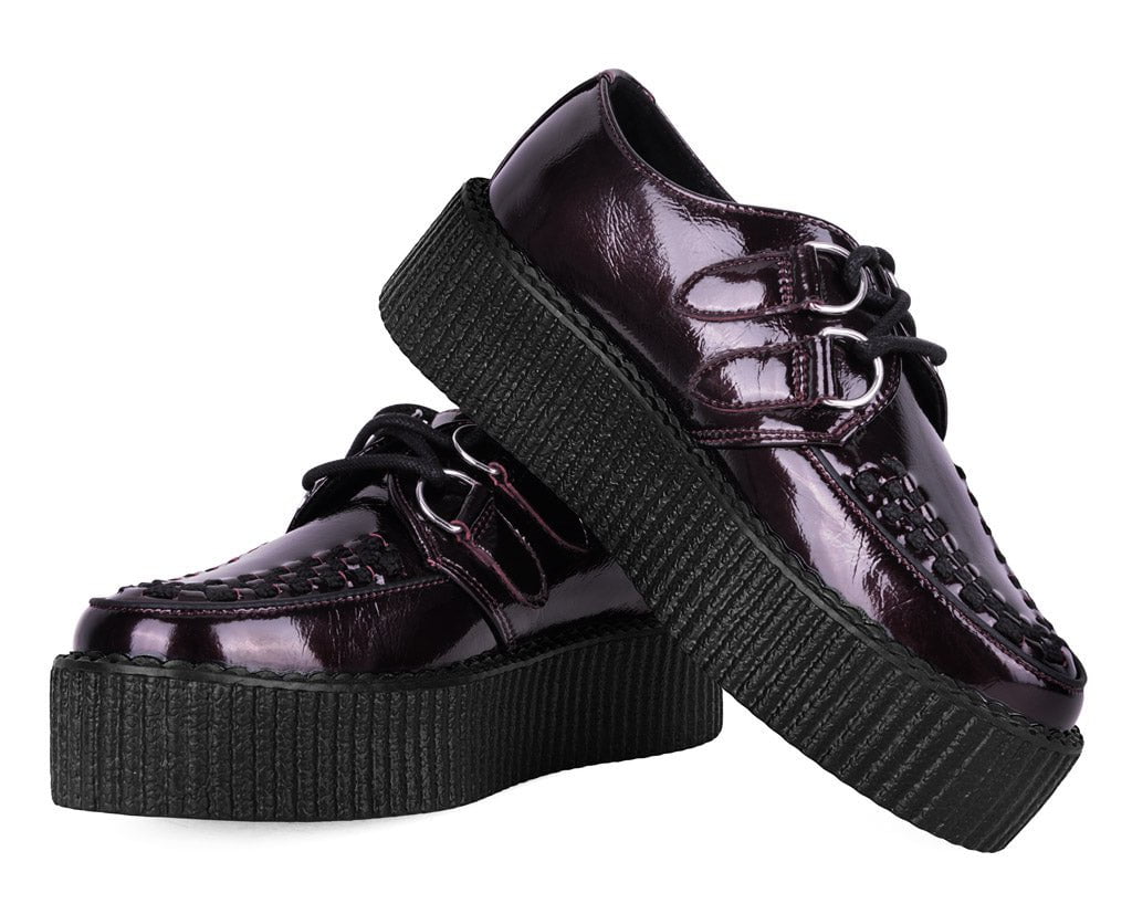Burgundy Crinkle Patent Viva Mondo Creeper Shoes - Stylish & Comfortable Women's Platform Shoes for Casual Wear, Parties & Night Out