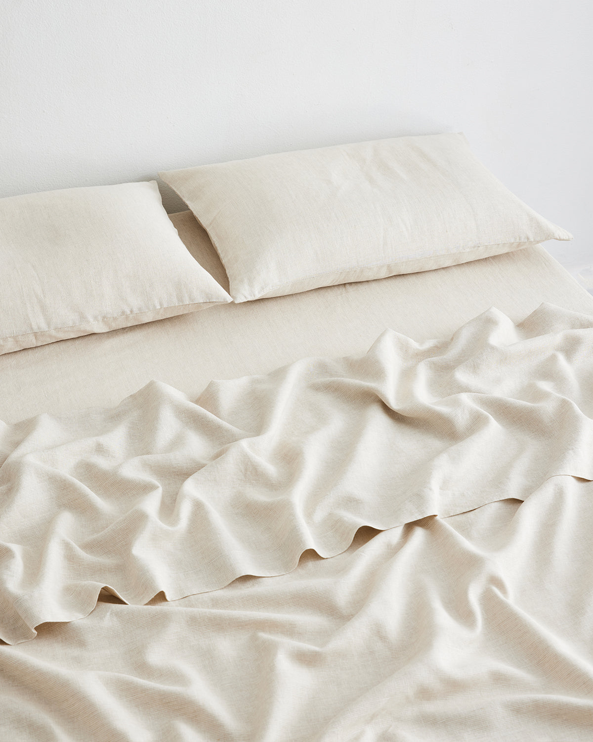 Premium 100% French Flax Linen Sheet Set - Oatmeal & White Stripe - Breathable & Soft Bedding for All Seasons - Perfect for Master Bedroom, Guest Room & Vacation Homes