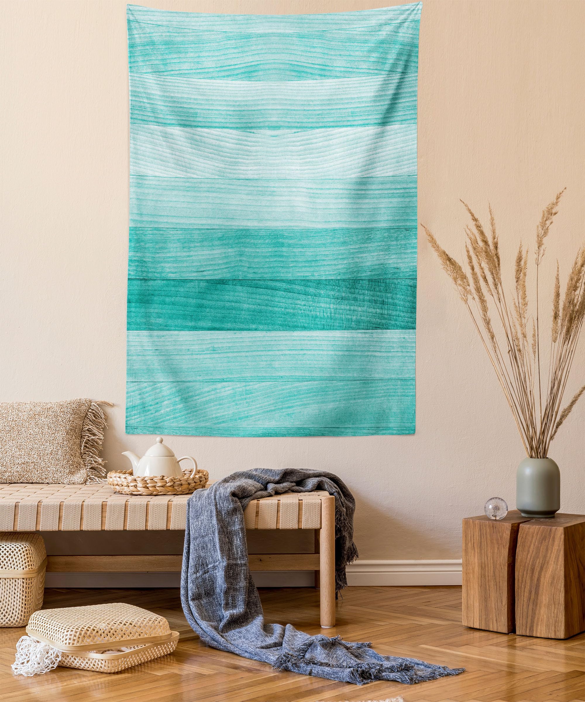 Ambesonne Turquoise Tapestry - Hand-Painted Wood Board Design with Horizontal Lines, Easter Holiday Wall Art Decor for Bedroom, Living Room, Dorm (23