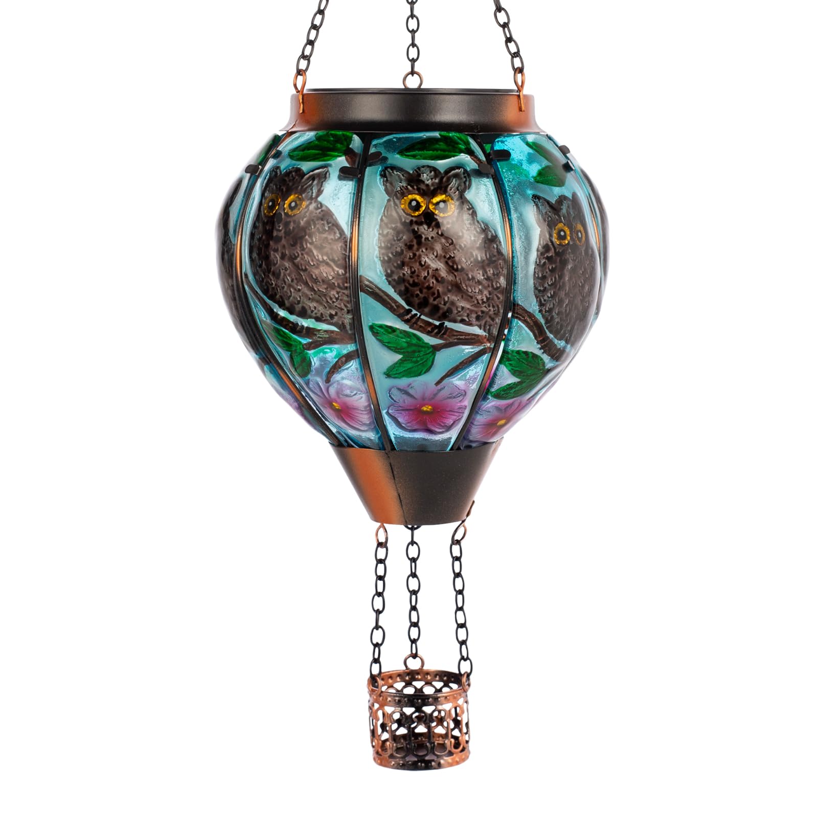 Solar-Powered Owl Hot Air Balloon Lantern with Flame Effect - Waterproof Outdoor Hanging Light for Garden, Patio, Porch & Yard Decor | Perfect for Romantic Evenings, Parties & Landscape Lighting
