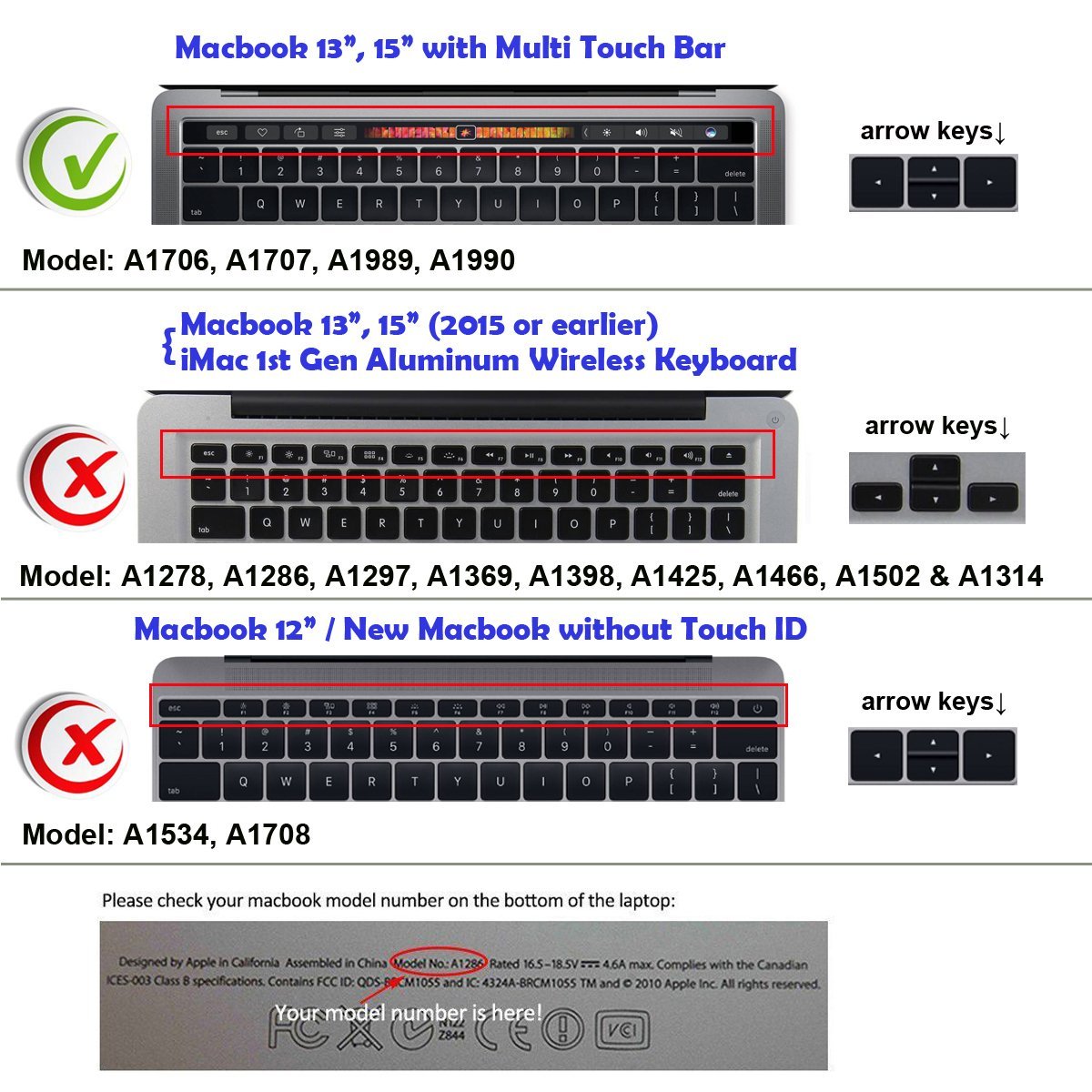 XSKN Shortcut Keyboard Skin Cover for MacBook Pro 13