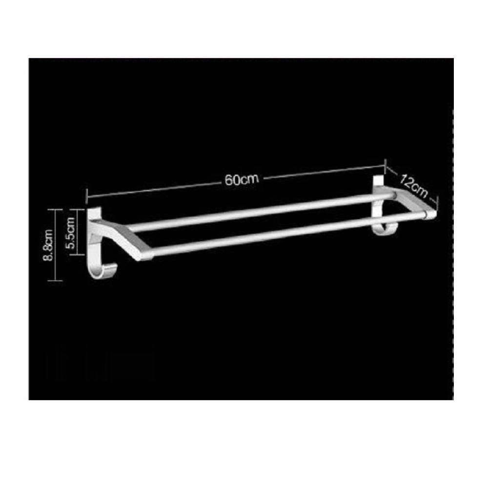Space Aluminum White Double Rod Towel Rack with Hooks - 60CM Punch-Free Wall Mounted, Easy to Install & Fast Drying - Perfect for Bathroom, Kitchen, Laundry Room Organization