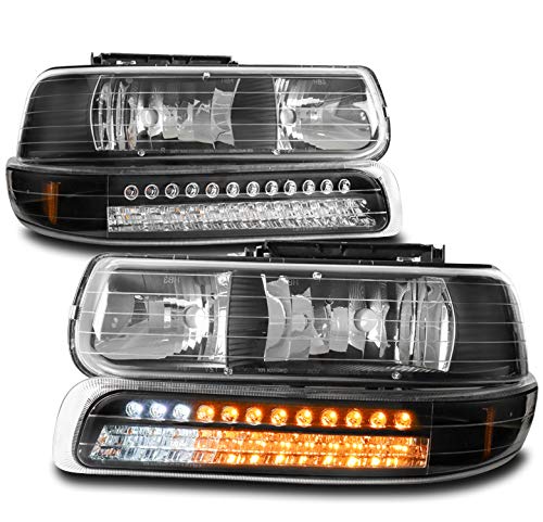 Replacement Headlights Headlamps Black Compatible with 1999-2002 Chevy Silverado & 2000-2006 Suburban/Tahoe - Upgrade for Night Driving & Off-Road Adventures
