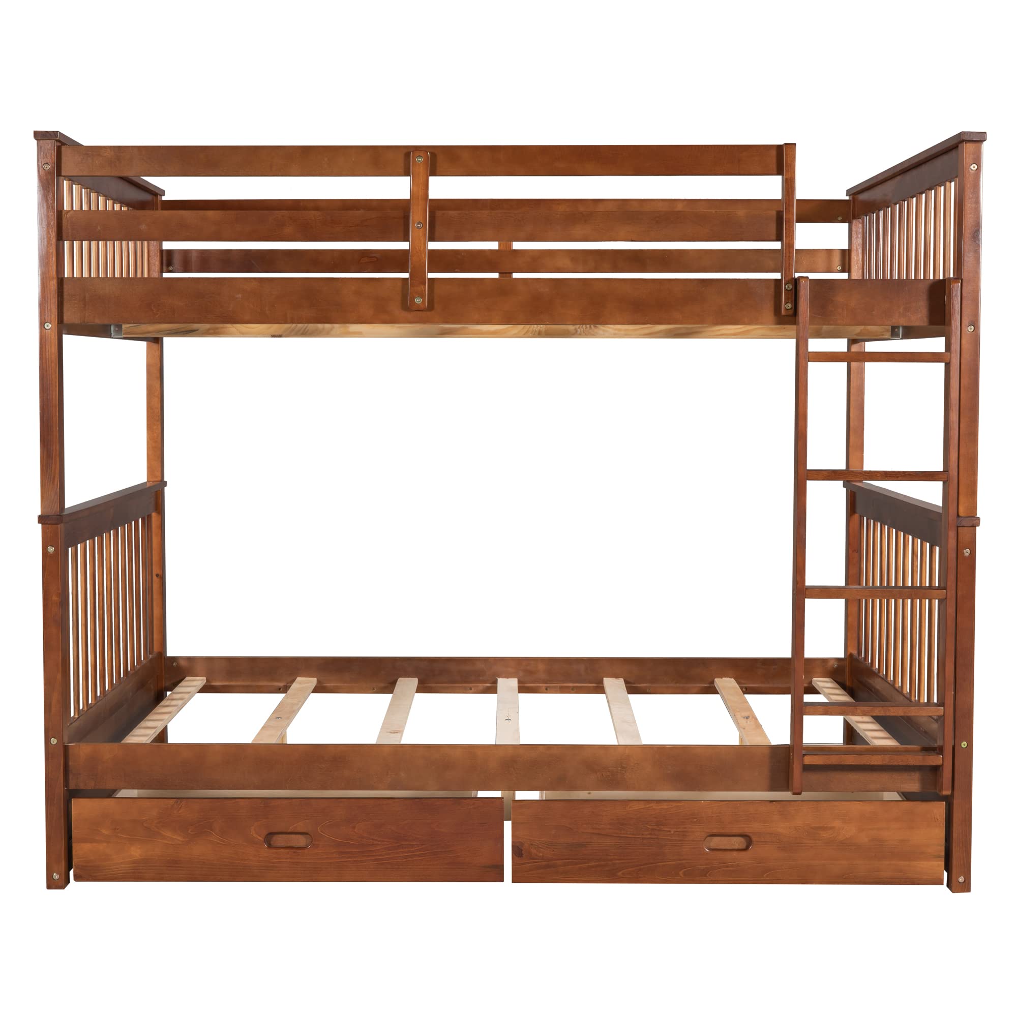 Harper & Bright Designs Full Over Full Bunk Bed with Drawers - Solid Wood Bunk Bed Frame with Ladder & Storage - Twin Size Space Saving Bedroom Furniture (Walnut) - Perfect for Kids' Rooms, Guest Rooms & Small Spaces