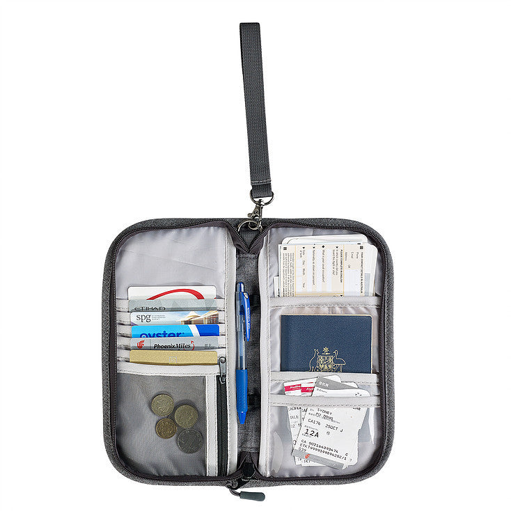 Caribee Travel Document Wallet - RFID Blocking Passport Holder for Men & Women - Grey - Perfect for Airplane, Cruise & International Travel