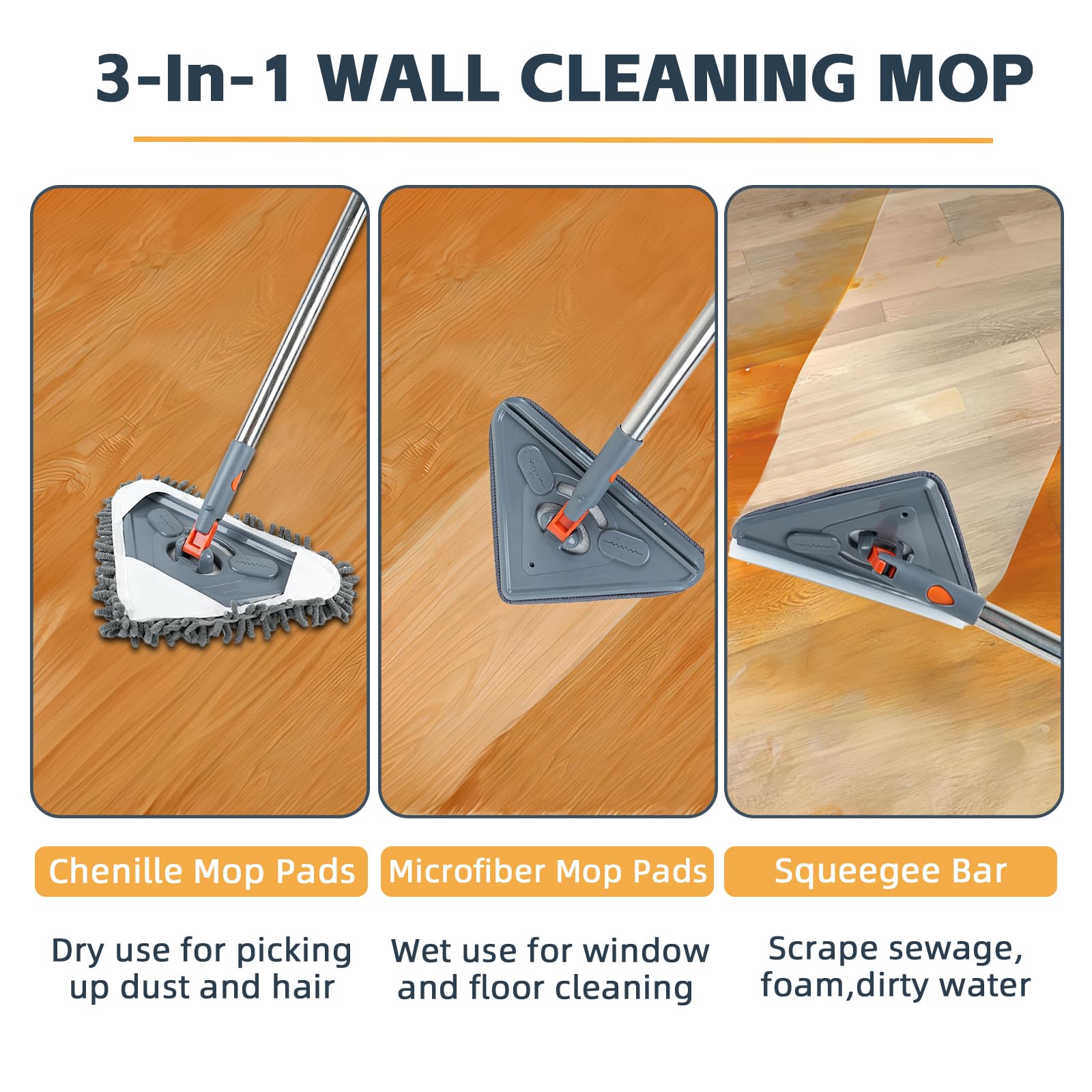 Long Handle Wall Mop Cleaner - Extendable Baseboard & Floor Dusting Tool for Wet/Dry Cleaning - Home Cleaning Supplies for Walls, Baseboards & Hard Floors (Perfect for High Ceilings, Corners & Hard-to-Reach Areas)