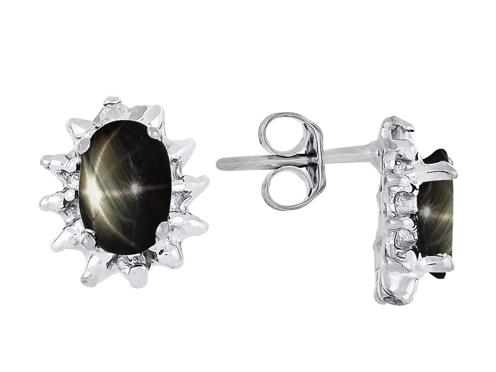 Black Star Sapphire & Diamond Jewelry Set - Sterling Silver .925 Pendant, Earrings & Ring with Chain & Gift Box | Elegant Gift for Women, Anniversary & Special Occasions
