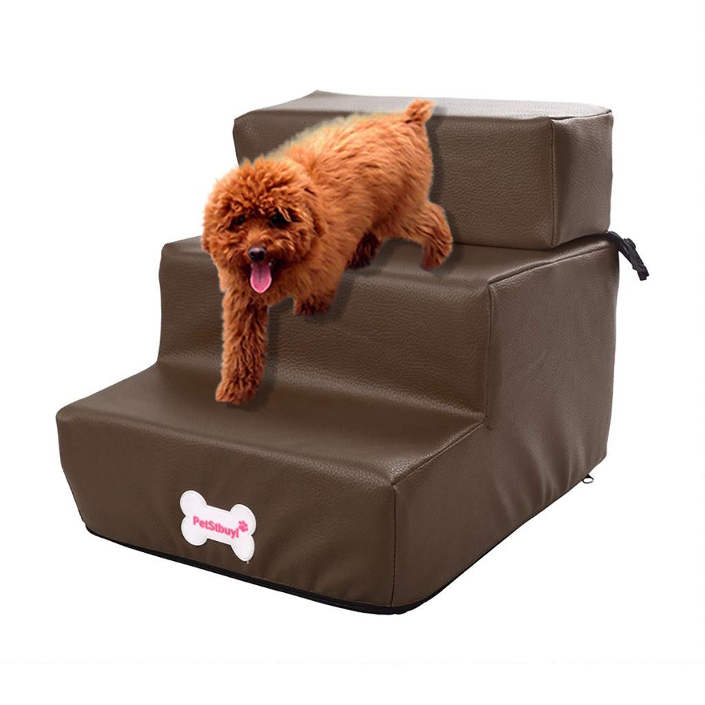 3-Step Pet Bed Ladder for Small Dogs & Cats - Detachable Sofa Climbing Stairs for Pets Up to 3kg (Coffee Brown) - Perfect for Elderly Pets, Couch Access & Small Animal Mobility Assistance