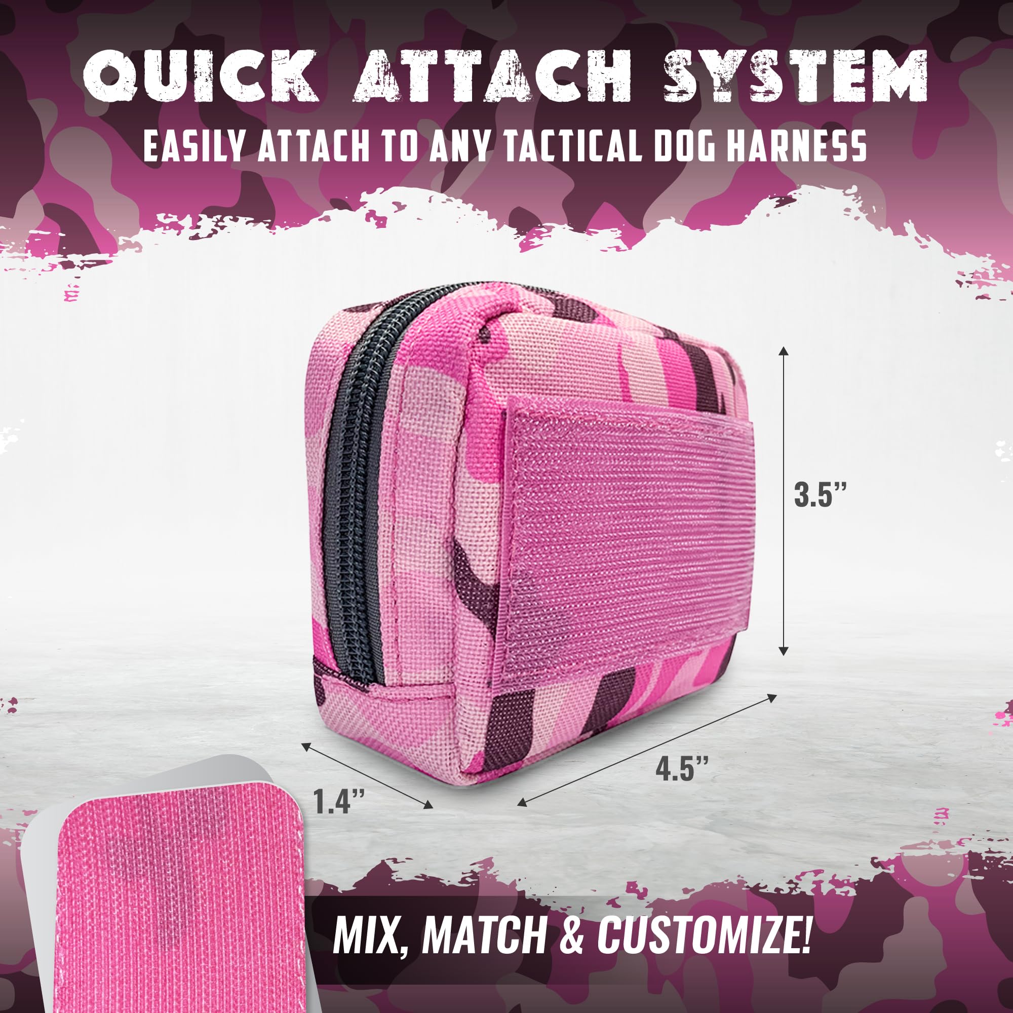 2 Pack Tactical MOLLE Dog Harness Pouches - Pink Camo Saddle Bags for Dog Backpack Harness - Waterproof Dog Gear for Treats, Poop Bags & Accessories - Perfect for Hiking, Camping & Outdoor Adventures
