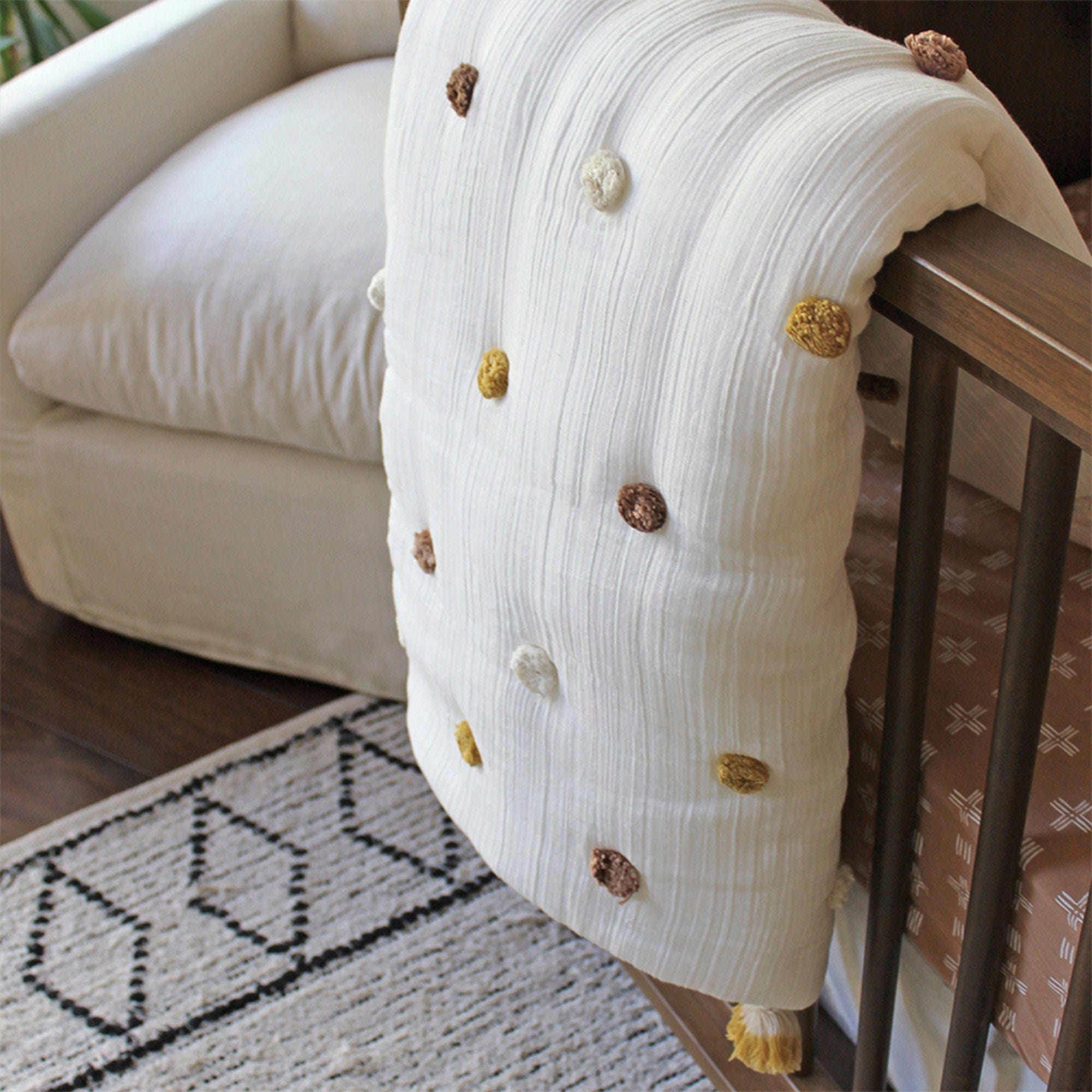 Cozy Crane Kendi Pom Pom Blanket - Soft & Warm Knitted Throw for Couch, Bed, and Home Decor - Perfect for Gifts, Winter Snuggling, and Nursery Accents