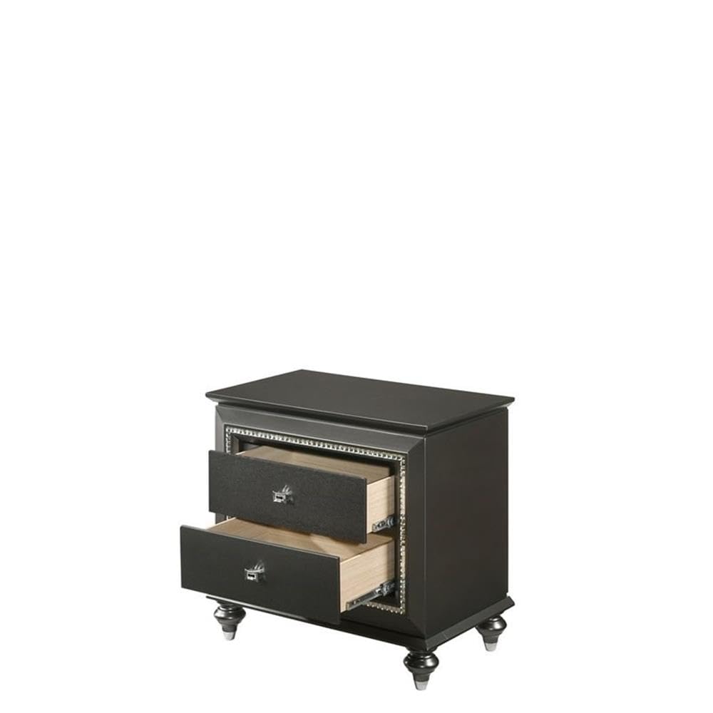 BOWERY HILL 2-Drawer Nightstand with USB Charging Port - Modern Bedside Table in Metallic Gray Finish | Perfect for Bedroom Storage & Phone Charging While Sleeping