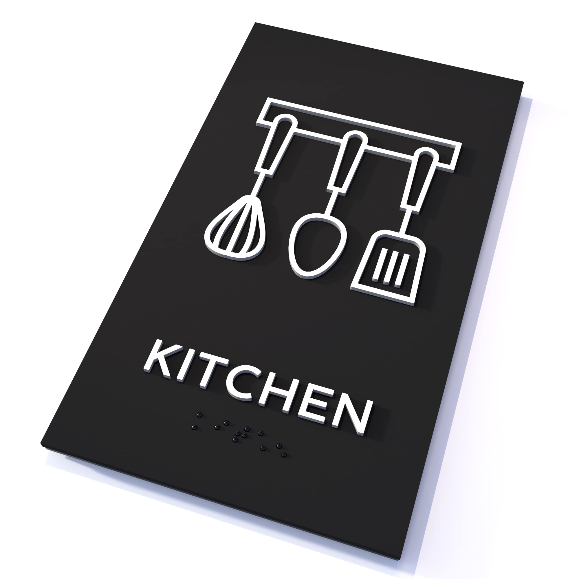 ADA Compliant Kubik Letters Kitchen Sign - Modern Design with Grade 2 Braille for Restaurants, Offices & Homes - Includes 3M Double Sided Tape for Easy Installation