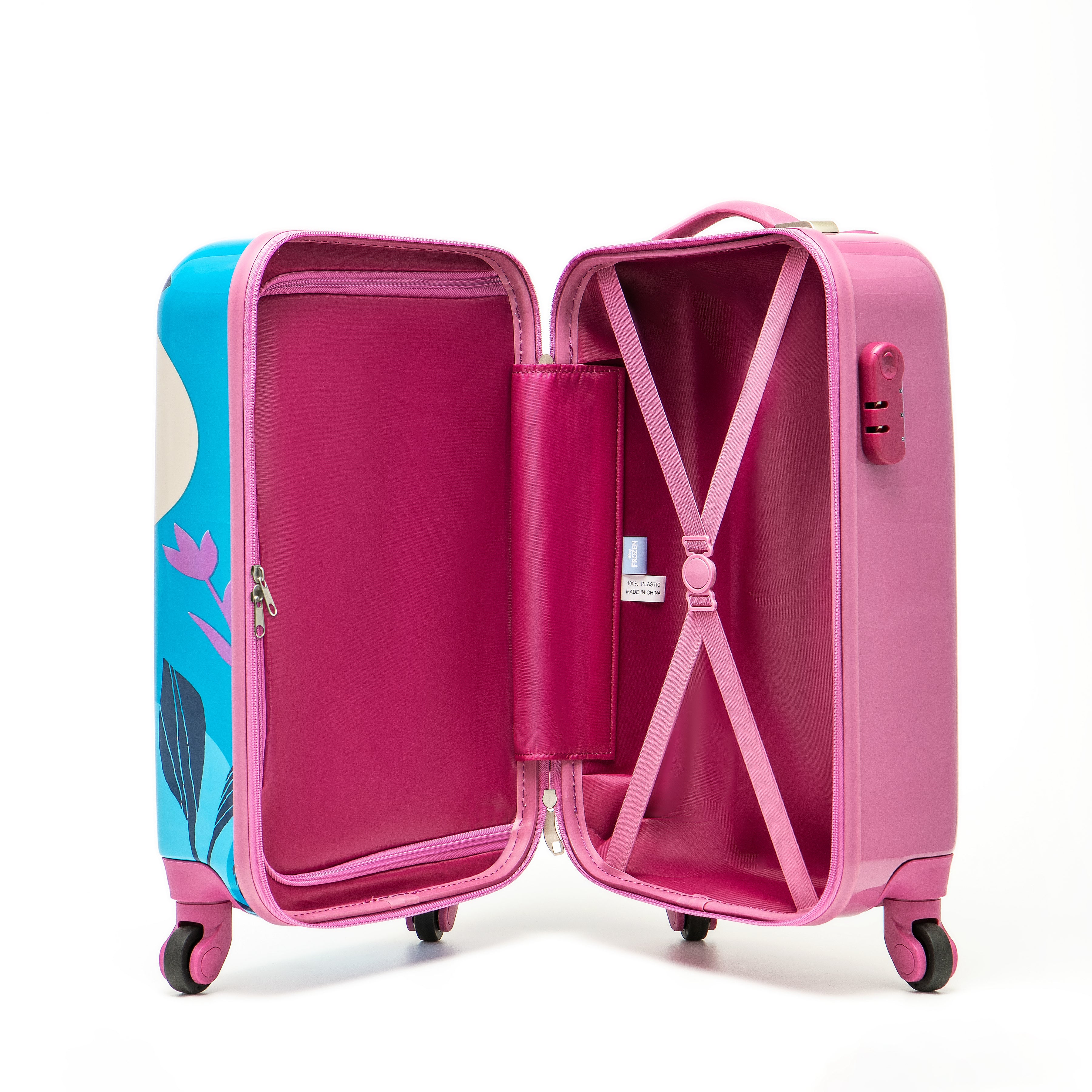 Disney Frozen DIS206 19-Inch Small 4-Wheel Hard Shell Suitcase for Kids - Lightweight Carry-On Luggage with Spinner Wheels, Blue & Pink - Perfect for Travel, School Trips & Sleepovers