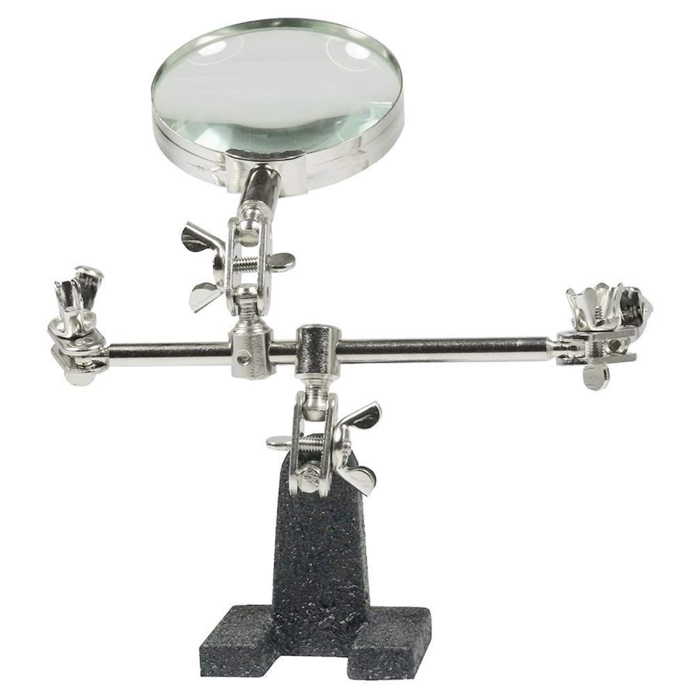 360° Rotating Adjustable Microscope Magnifier with 5X Glass & 2 Clips - Third Hand Soldering Stand Tool for Jewelry Making, Reading, Electronics Repair | Portable Glass Magnifier for Hobbyists & Professionals
