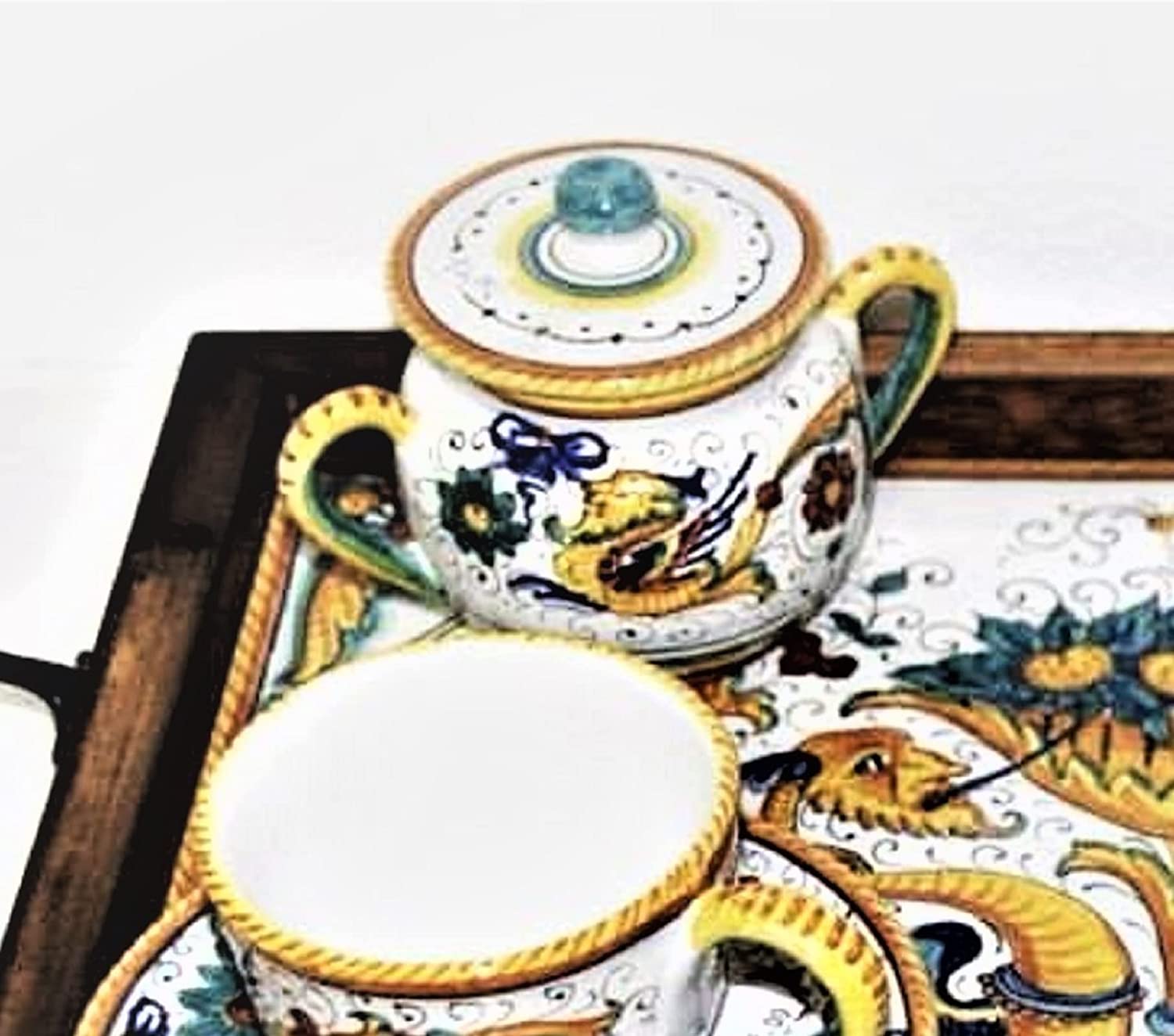Deruta Italy by Gute | Handcrafted Raffaellesco Ceramic Sugar Bowl | Authentic Handpainted Italian Pottery Made in Deruta | Perfect for Tea Time, Coffee Service & Elegant Table Setting
