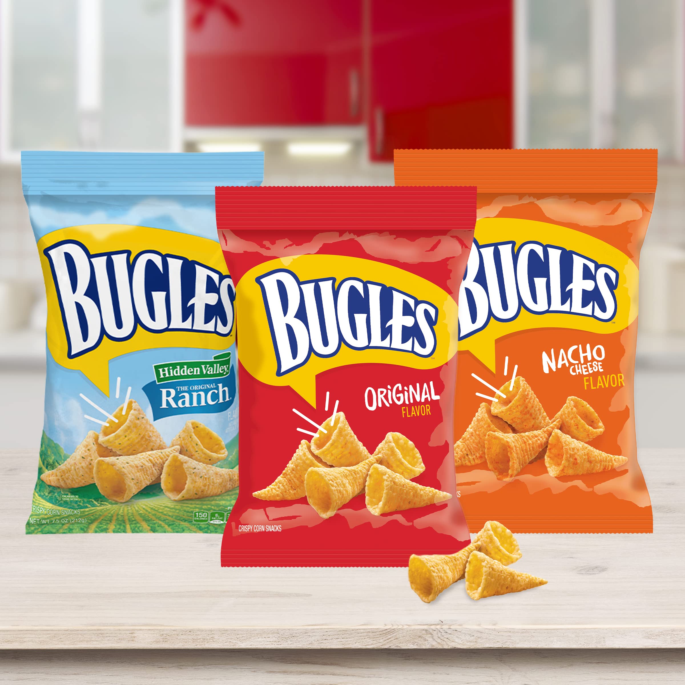 Bugles Nacho Cheese Corn Snacks - 7.5 oz Pack of 8 - Crunchy Party Snacks for Movie Nights, Road Trips & Game Day Gatherings