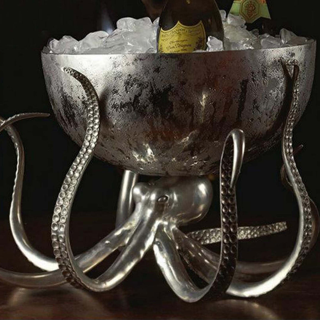 Vintage Octopus Pewter Ice Tub Punch Bowl - Elegant Party Drinkware for Weddings, Halloween & Nautical Themed Events