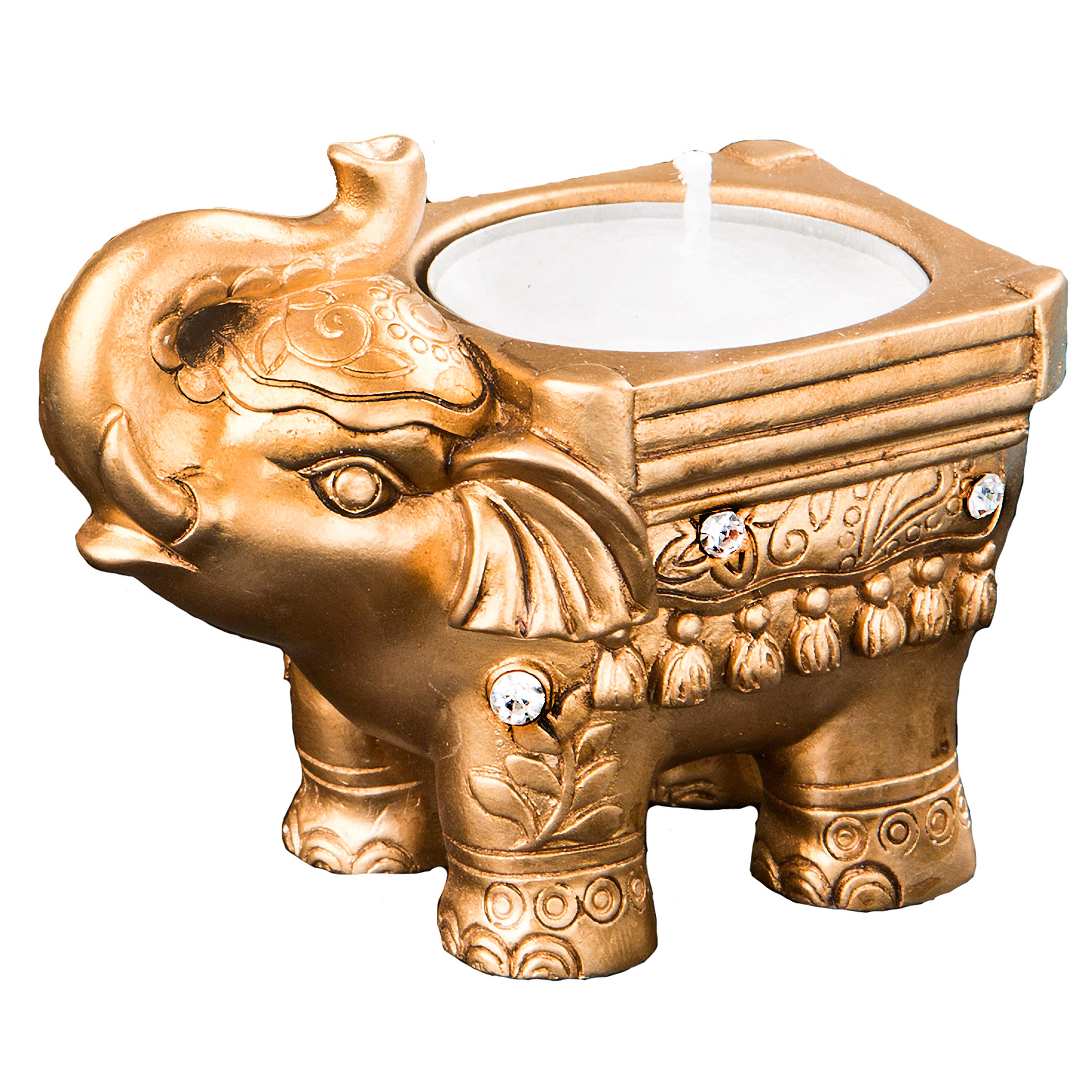 Gold Good Luck Indian Elephant Candle Holder - Decorative Home Decor for Wedding Favors, Party Decorations & Spiritual Gifts (Set of 72)