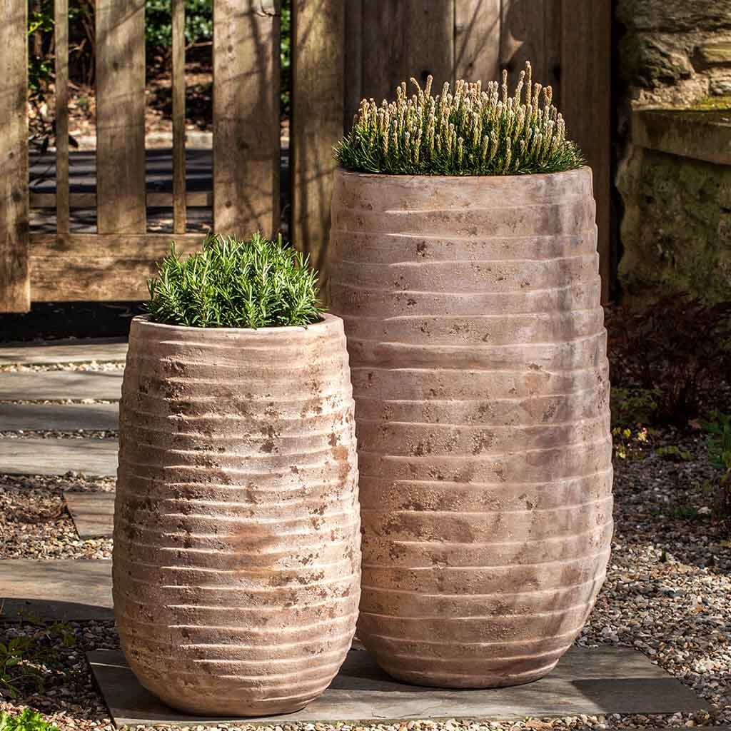 Campania International Ipanema Tall Terra Cotta Planters - Set of 2 Antico Finish Flower Pots for Indoor & Outdoor Garden Decor - Perfect for Patio, Deck, and Porch Plant Display
