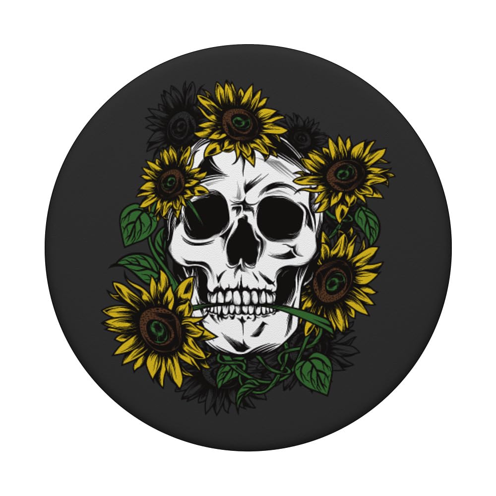Sunflower Skull PopSockets PopGrip - Swappable Phone Grip with Strong Adhesive for iPhone, Samsung & Tablets | Cute Floral Design for Girls, Women | Perfect for Selfies, Texting & Watching Videos