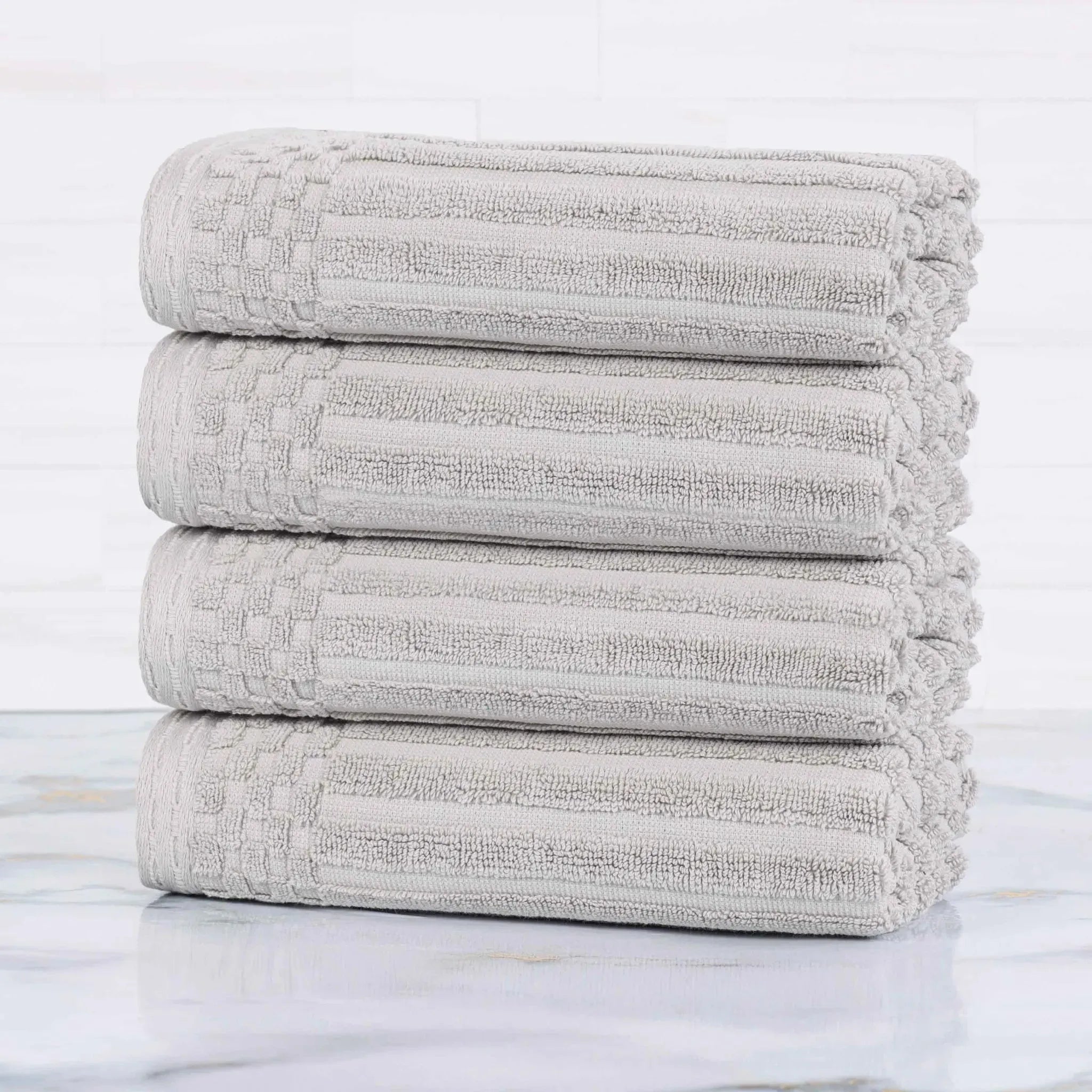 Premium Soho Ribbed Cotton Hand Towel Set - 4-Piece Ultra Absorbent Bath Towels for Kitchen, Bathroom & Gym - Soft & Quick-Drying