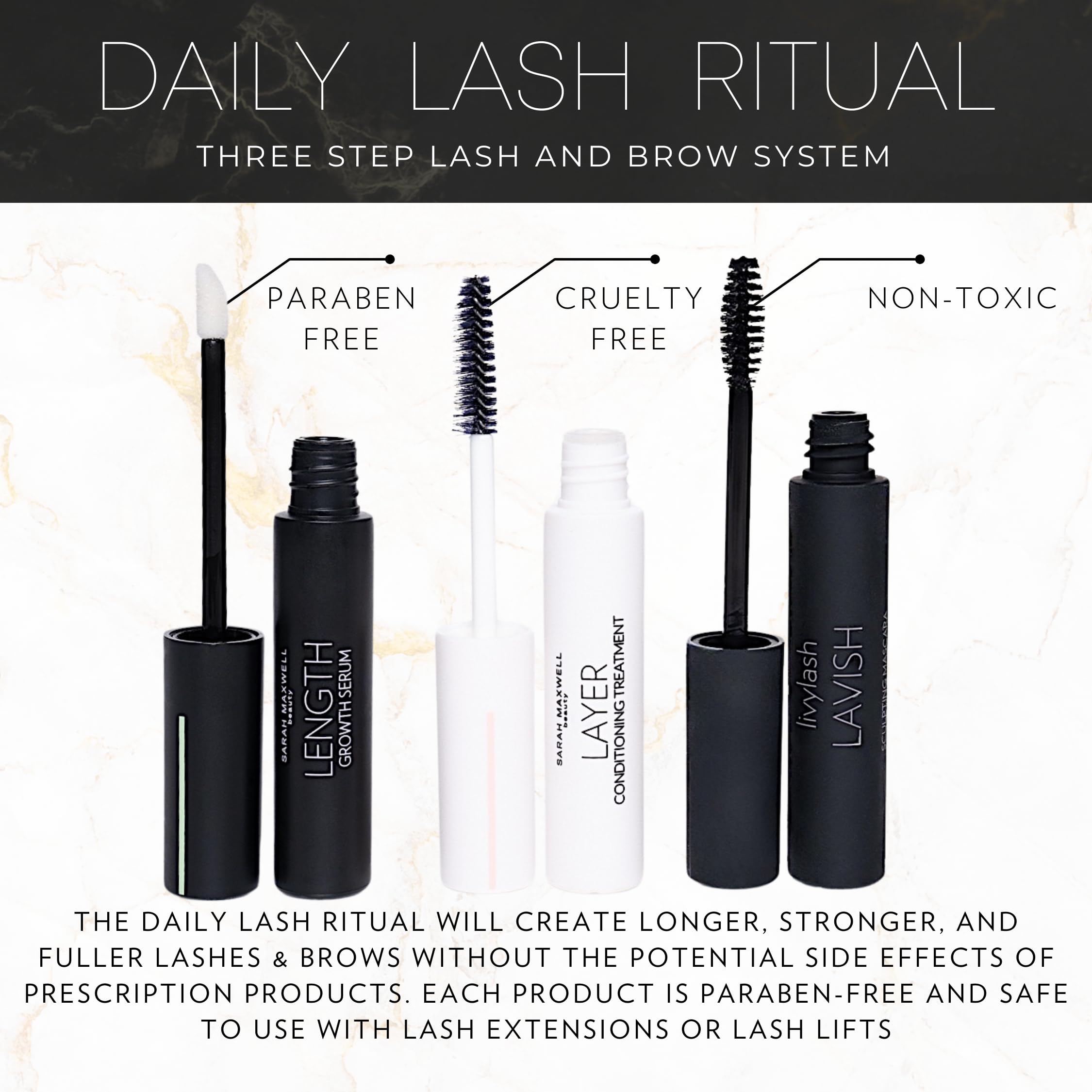 Sarah Maxwell Beauty - Vegan & Cruelty-Free 3-Step Lash & Brow Growth Serum Kit | Natural Eyelash Enhancer for Longer, Fuller Lashes | Daily Lash Treatment for Women | Perfect for Nighttime Routine & Special Occasions
