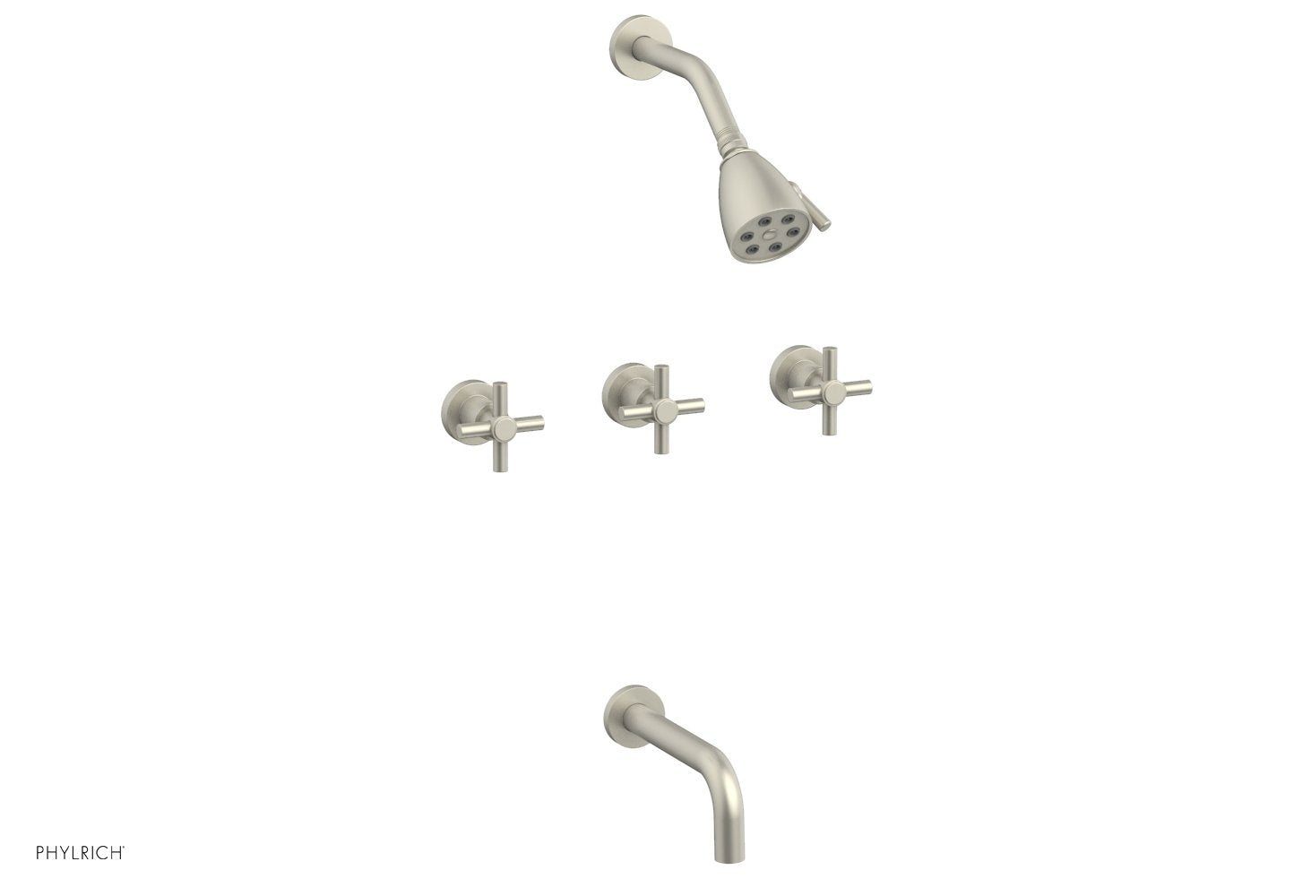 D2134 Basic Three Handle Tub and Shower Faucet Set - 7 1/2 Inch Spout with Tubular Cross Handles - Perfect for Bathroom Renovation and Home Upgrade