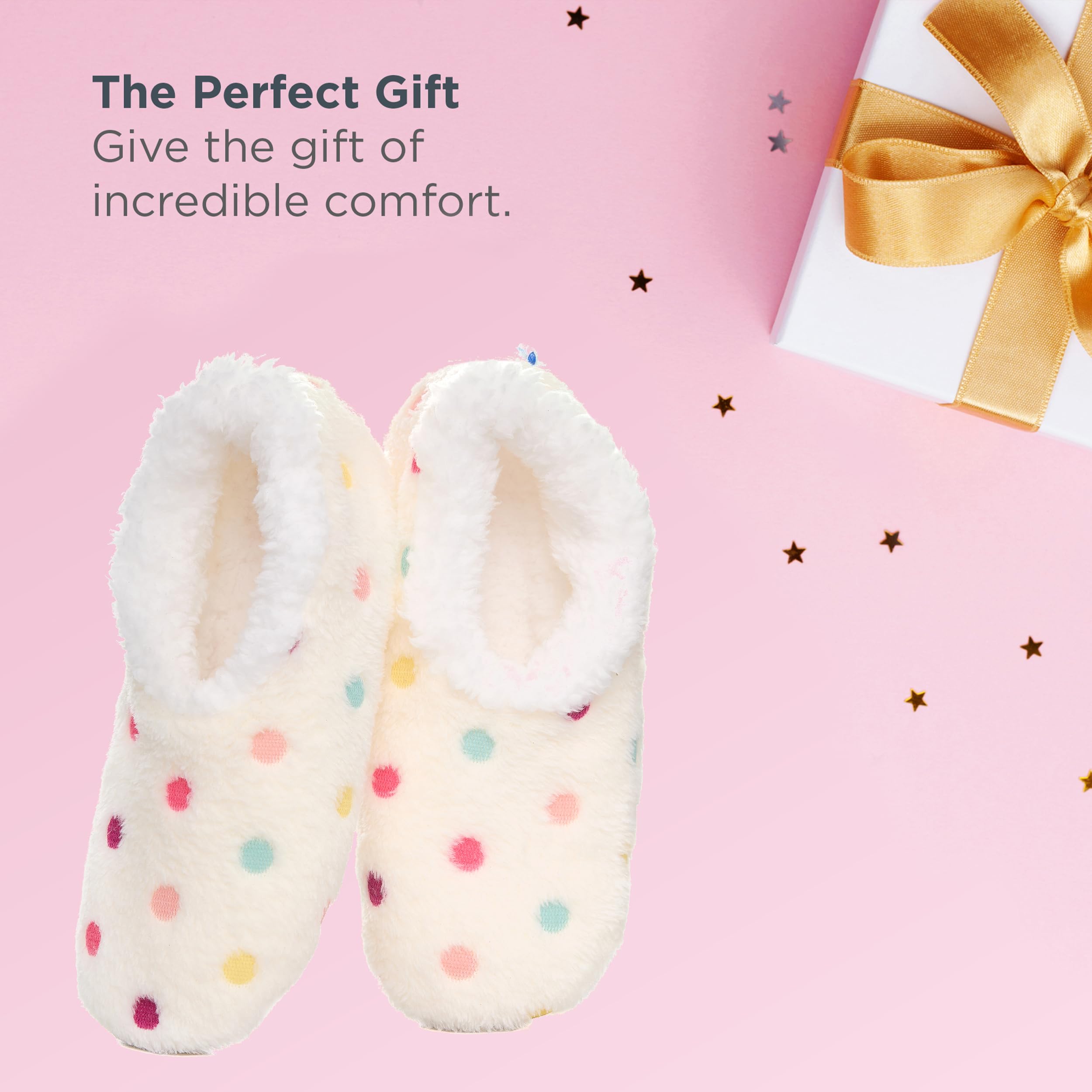 **Snoozies Women's Cozy Sherpa Slipper Socks - Soft Fuzzy House Slippers with Colorful Dots | Warm Indoor/Outdoor Winter Slippers for Relaxing at Home, Lounging & Gift Giving**