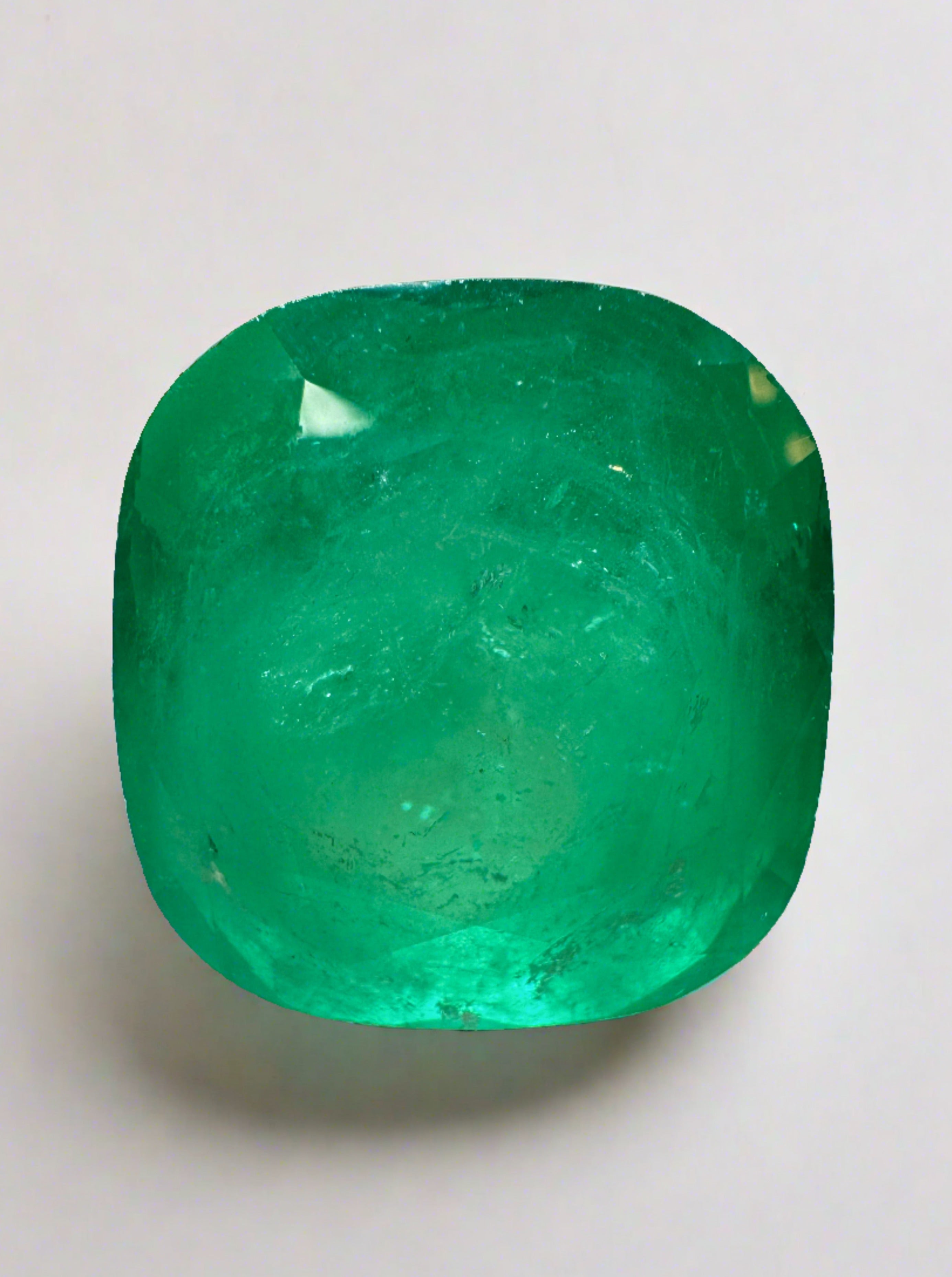 30.43 Carat Natural Colombian Emerald - Loose Cushion Cut Spring Green Gemstone for Jewelry Making & Engagement Rings