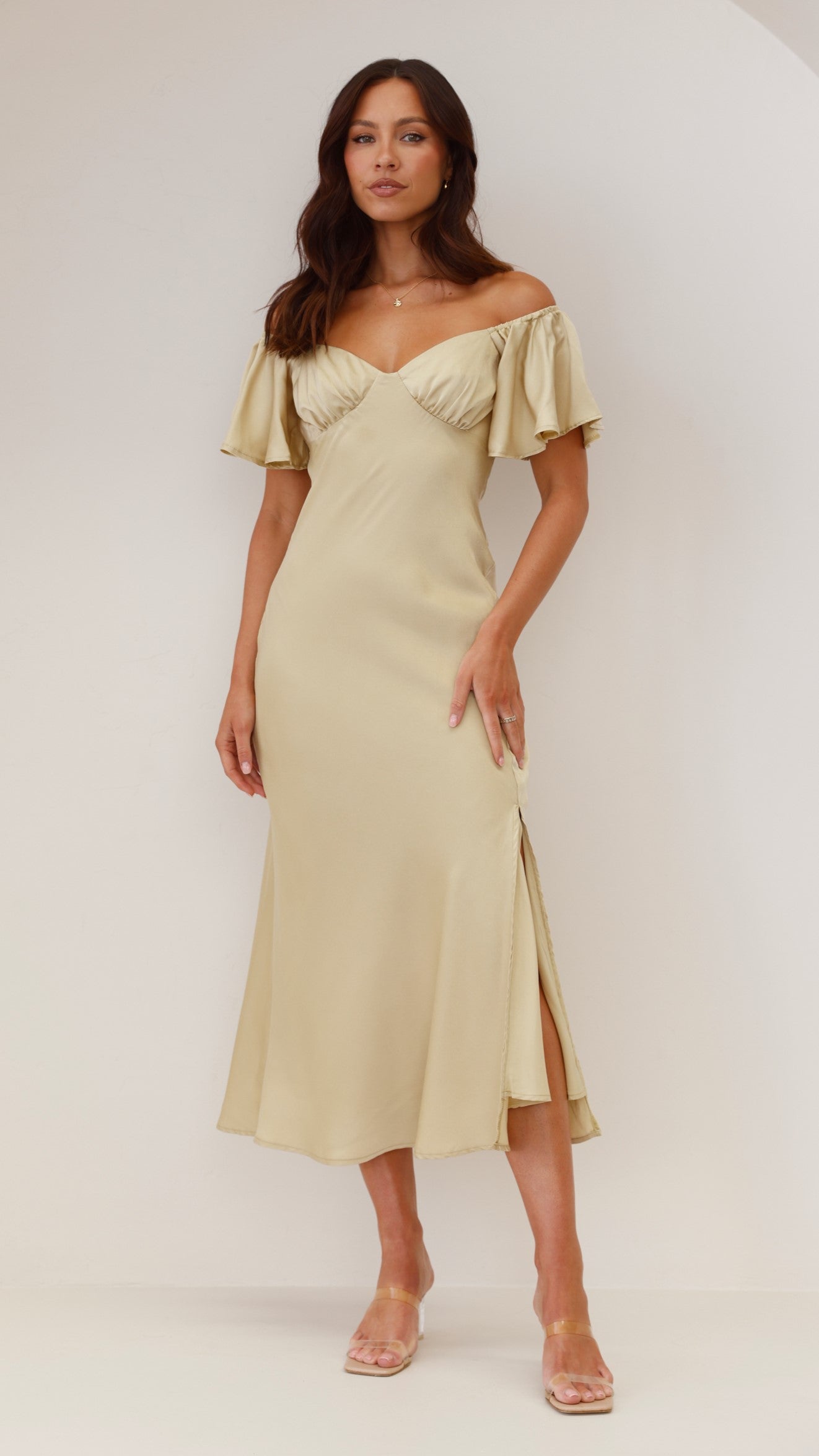 Louisa Midi Dress in Olive Green - Elegant Casual & Office Wear for Women | Perfect for Spring Summer Outfits, Date Nights & Work Attire