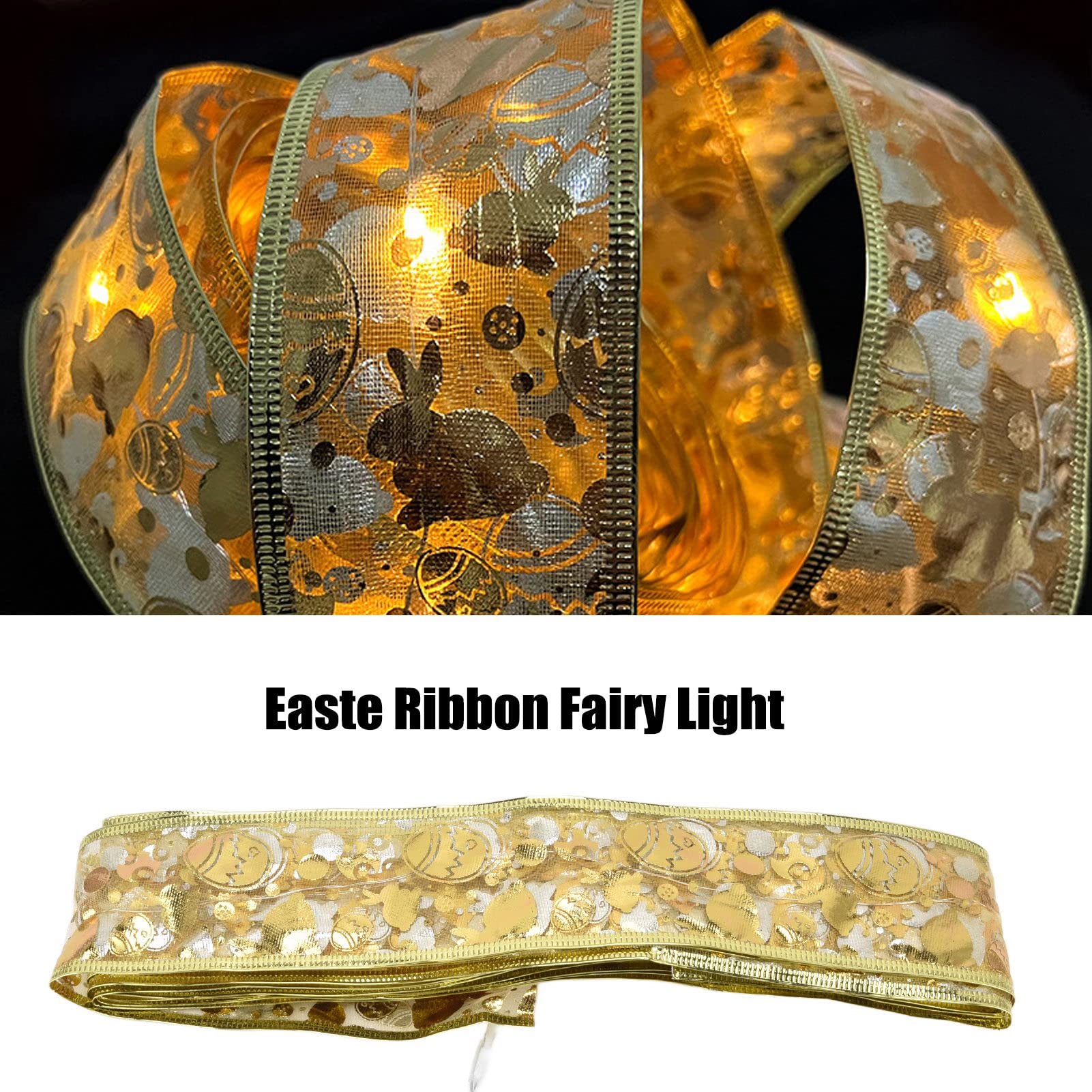 5M Gold LED Fairy Ribbon Lights - Shining Christmas Ribbon String Lights for Tree, Garden, Wedding, Party Decoration | Indoor & Outdoor Holiday Lighting