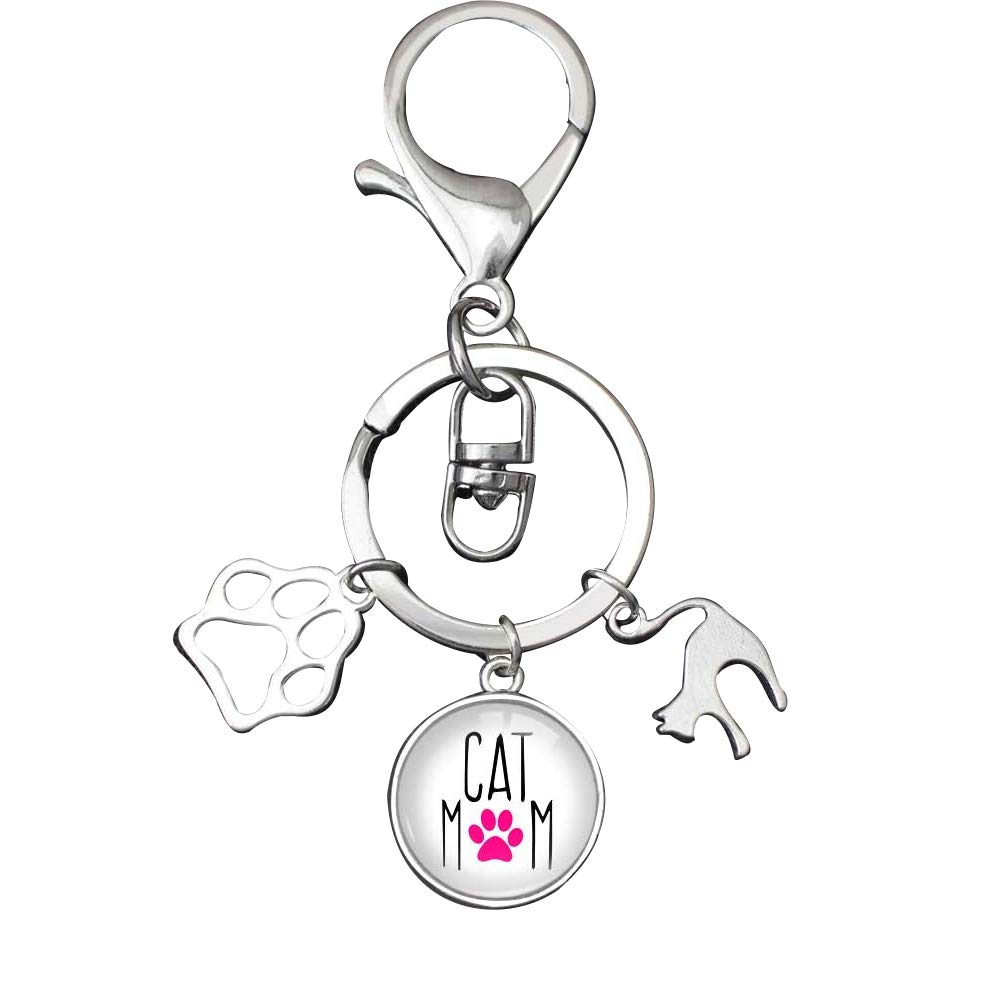 Infinity Collection Cat Mom Keychain - Cute Kitty Cat Charm Zipper Pull & Paw Charm Keychain - Perfect Pet Jewelry Gift for Cat Lovers - Great for Key Rings, Bags & Backpacks