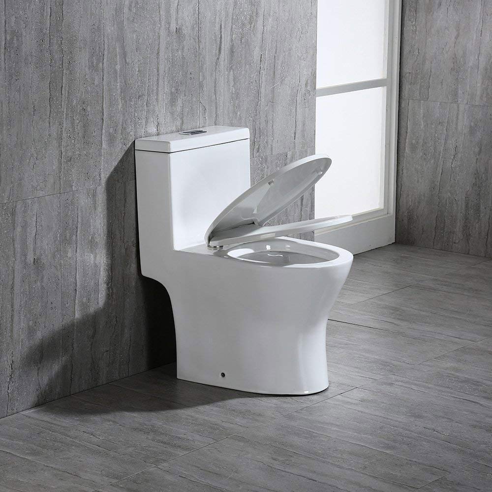 WOODBRIDGE Modern Elongated One-Piece Toilet with Dual Flush 1.0/1.6 GPF, Soft-Close Seat, 1000g MaP Flushing Score - White (Model T-0032) | Perfect for Small Bathrooms & Water-Efficient Homes