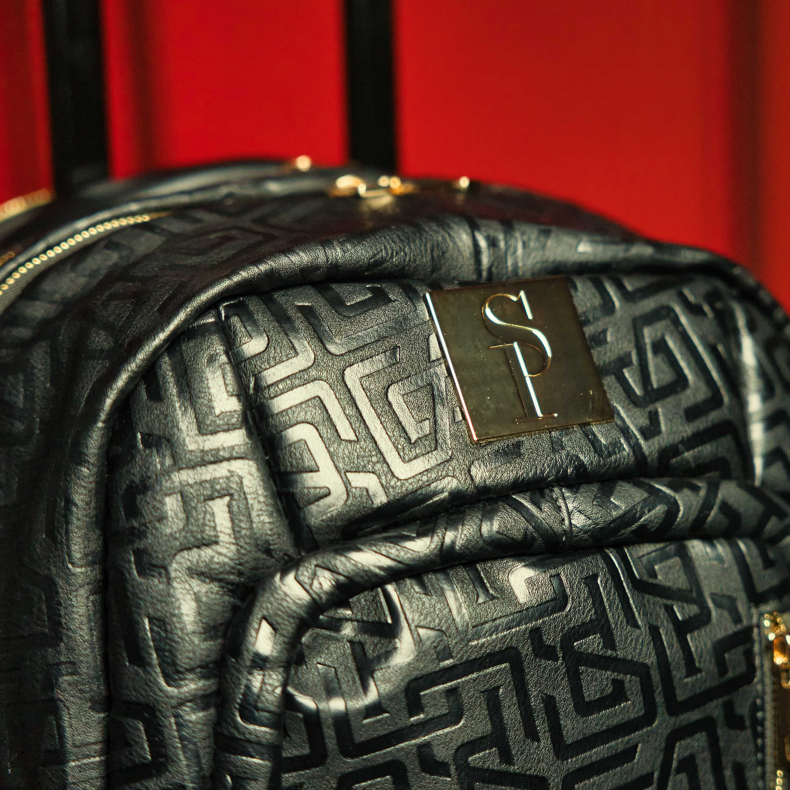 Premium Black Monogram Leather Carry-On Roller Bag - Patented Signature Design Luggage for Business Travel & Weekend Getaways