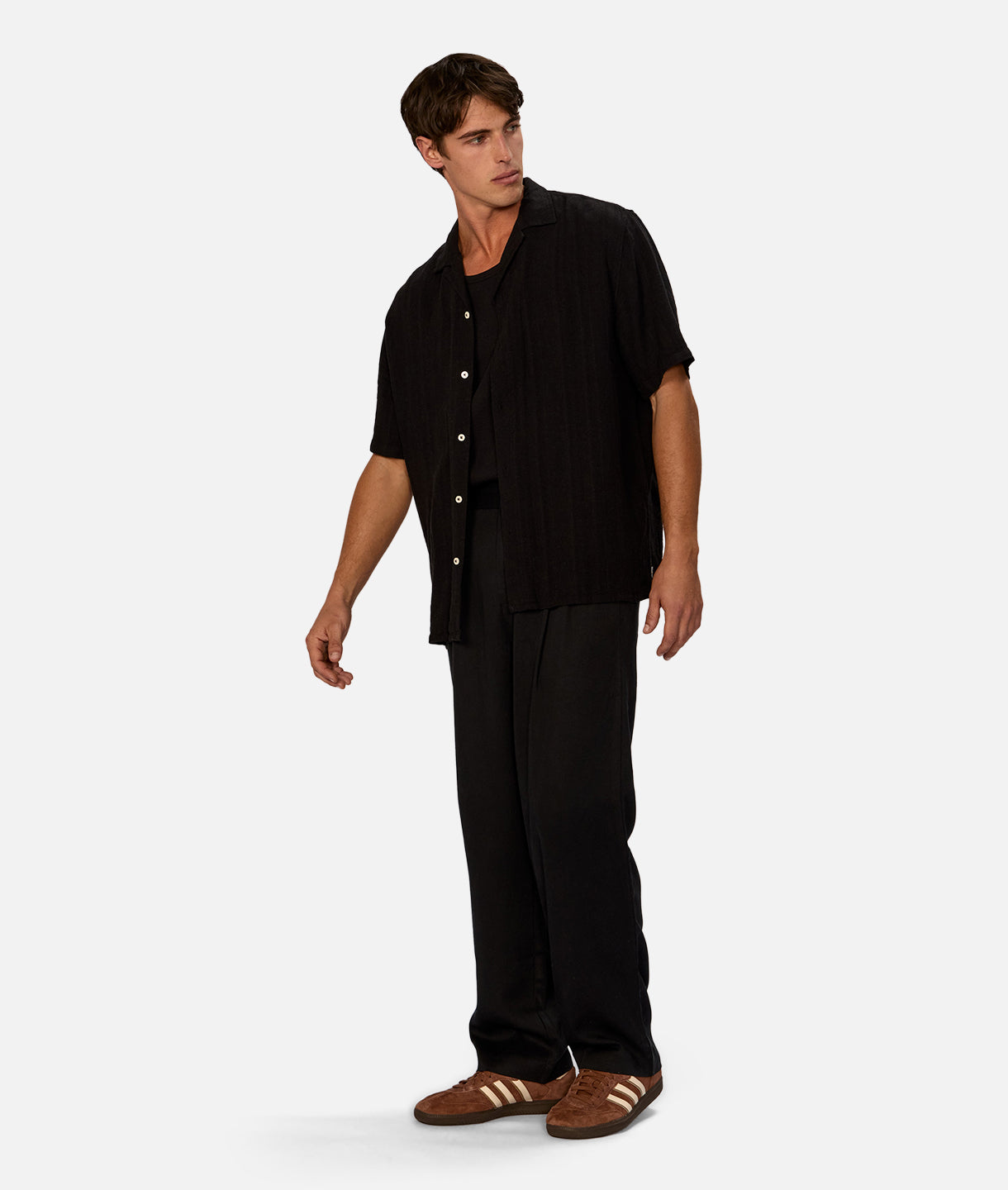 Catanza Striped Short Sleeve Linen Shirt for Men - Breathable Summer Casual Wear in Black | Perfect for Beach Outings, Weekend Brunch & Outdoor Activities